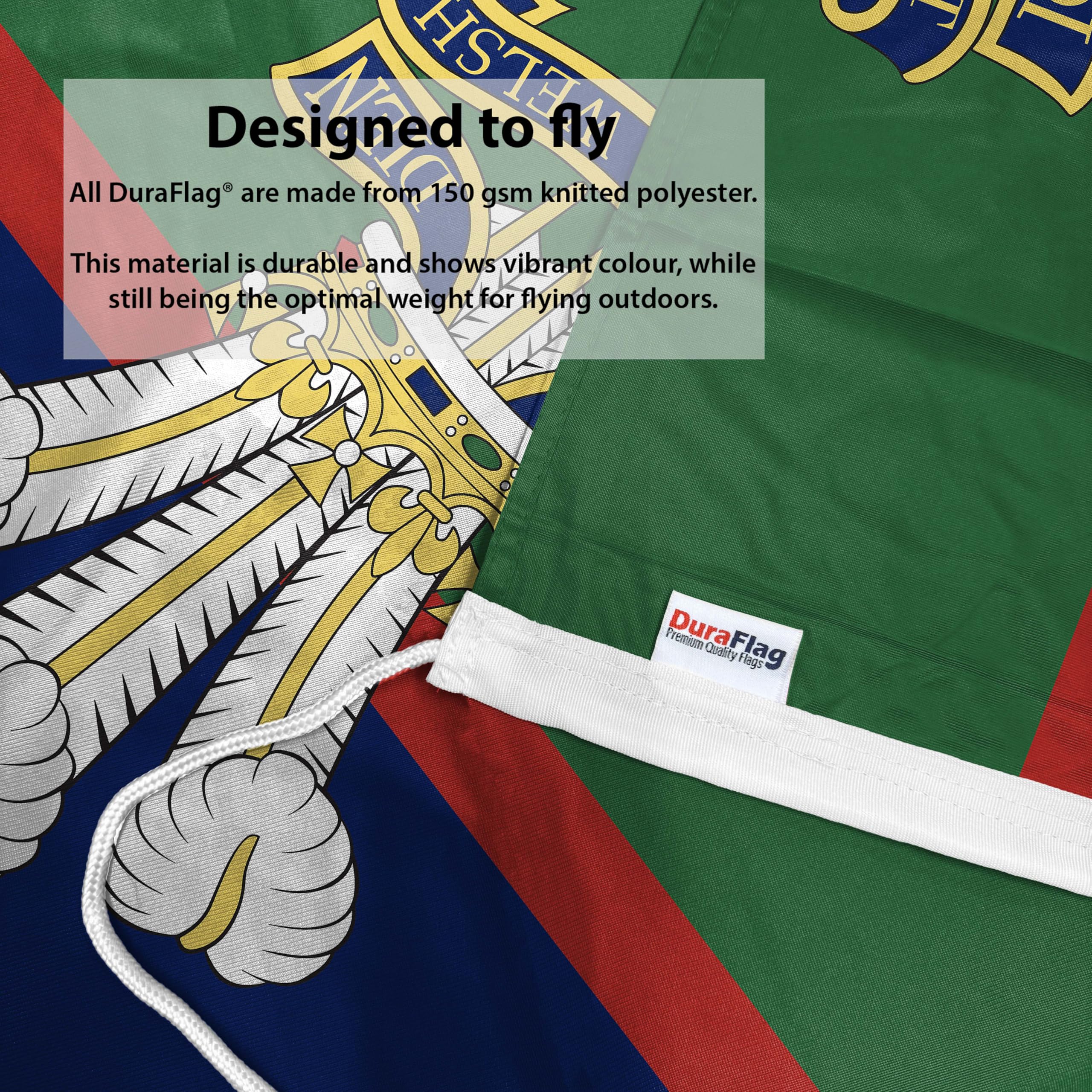 DuraFlag Royal Welsh Regiment (R WELSH) 5ft x 3ft Flag Premium Quality With Rope & Toggle Reinforced Stitching 150cm x 90cm Modern Welsh Infantry Regiment Weatherproof - Image 3