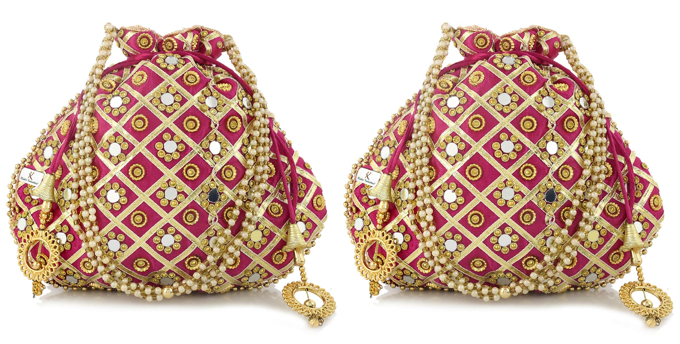 Kuber Industries 2 Pieces 3-Layer Silk Traditional Mirror Work Clutch Potli Batwa Pouch Hand Bag for Women/Girls (Pink)-KUBMART11533, Standard (B08Q92G53C) Amazon Price History, Amazon Price Tracker