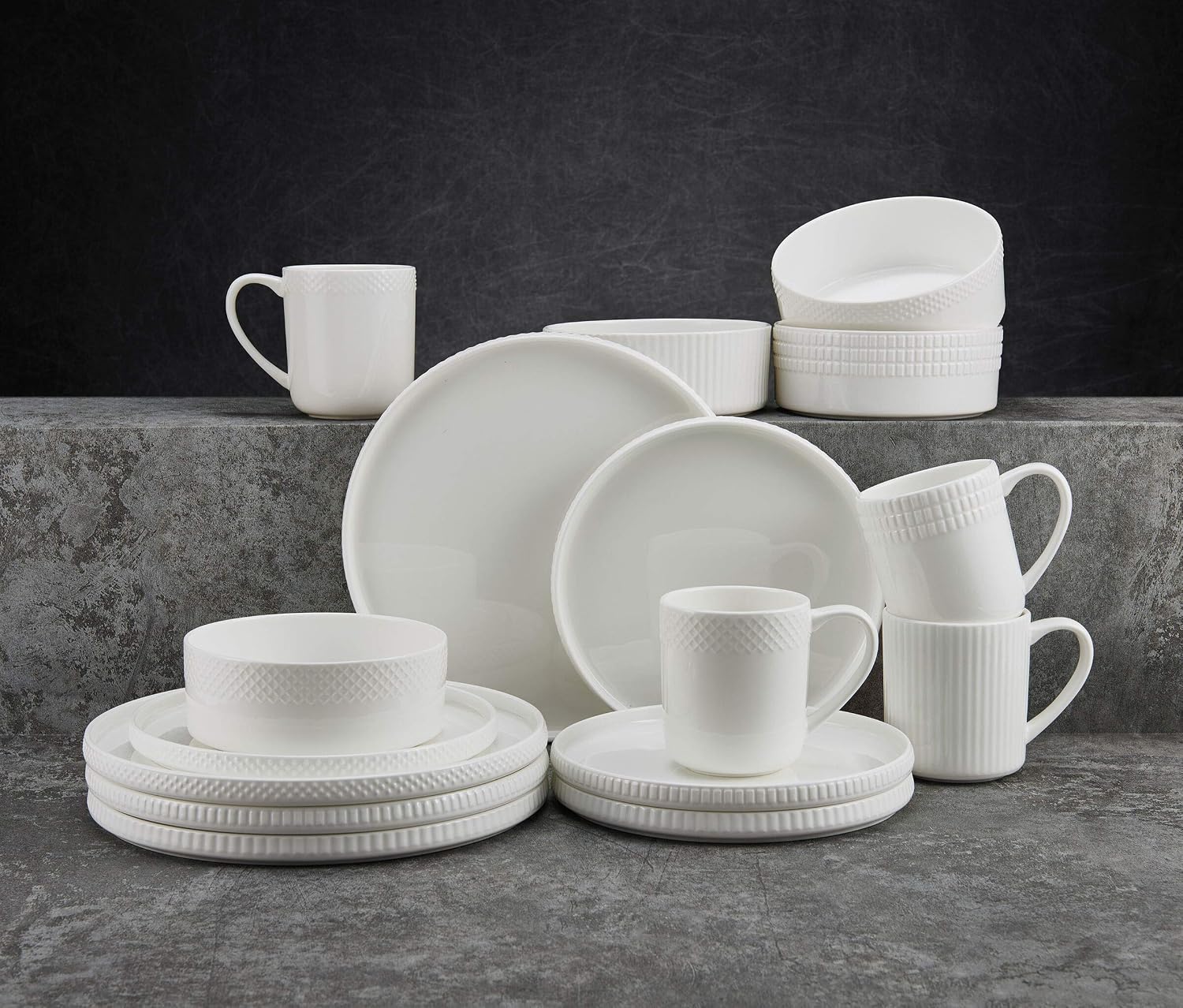 Mikasa Camila Bone China Lightweight Chip Resistant 16-Piece Dinnerware Set, Service For 4, White