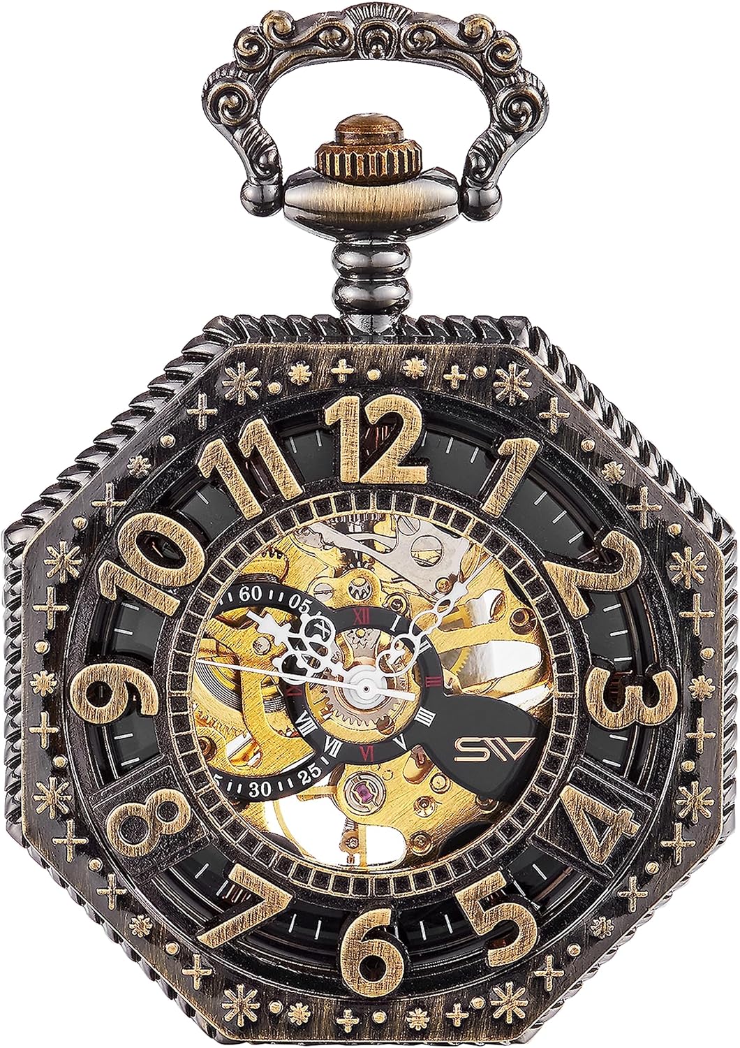 ShoppeWatch Men’s Pocket Watch with Chain | Hand Winding Vintage Pocket Watch | Classic Mechanical Movement Pocketwatch | 1920s Railroad Steampunk Costume Accessory