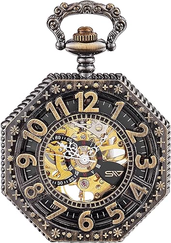 Miniatura 5 de ShoppeWatch Mens Pocket Watch with Chain  Hand Winding Vintage Pocket Watch  Classic Mechanical Movement Pocketwatch  1920s Railroad Steampunk