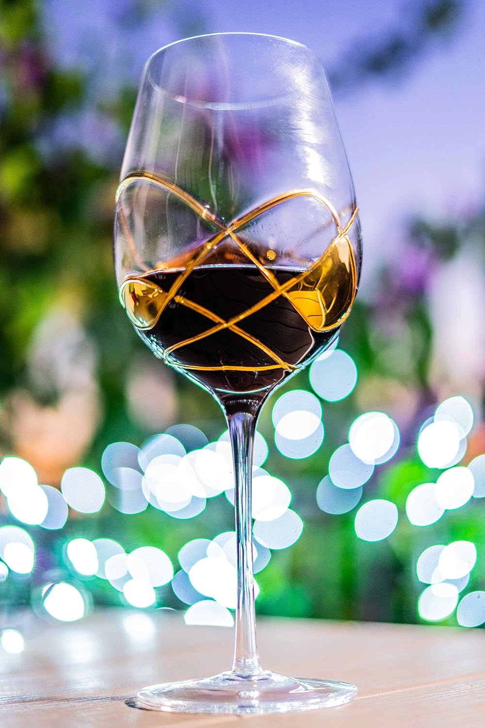 Wine glasses 29Oz Gold Hand Painted Mouth Blown Crystal unique gifts Ideas stained luxury art lovers Set 4 Glassware Home Decor Original Romantic City Night Style