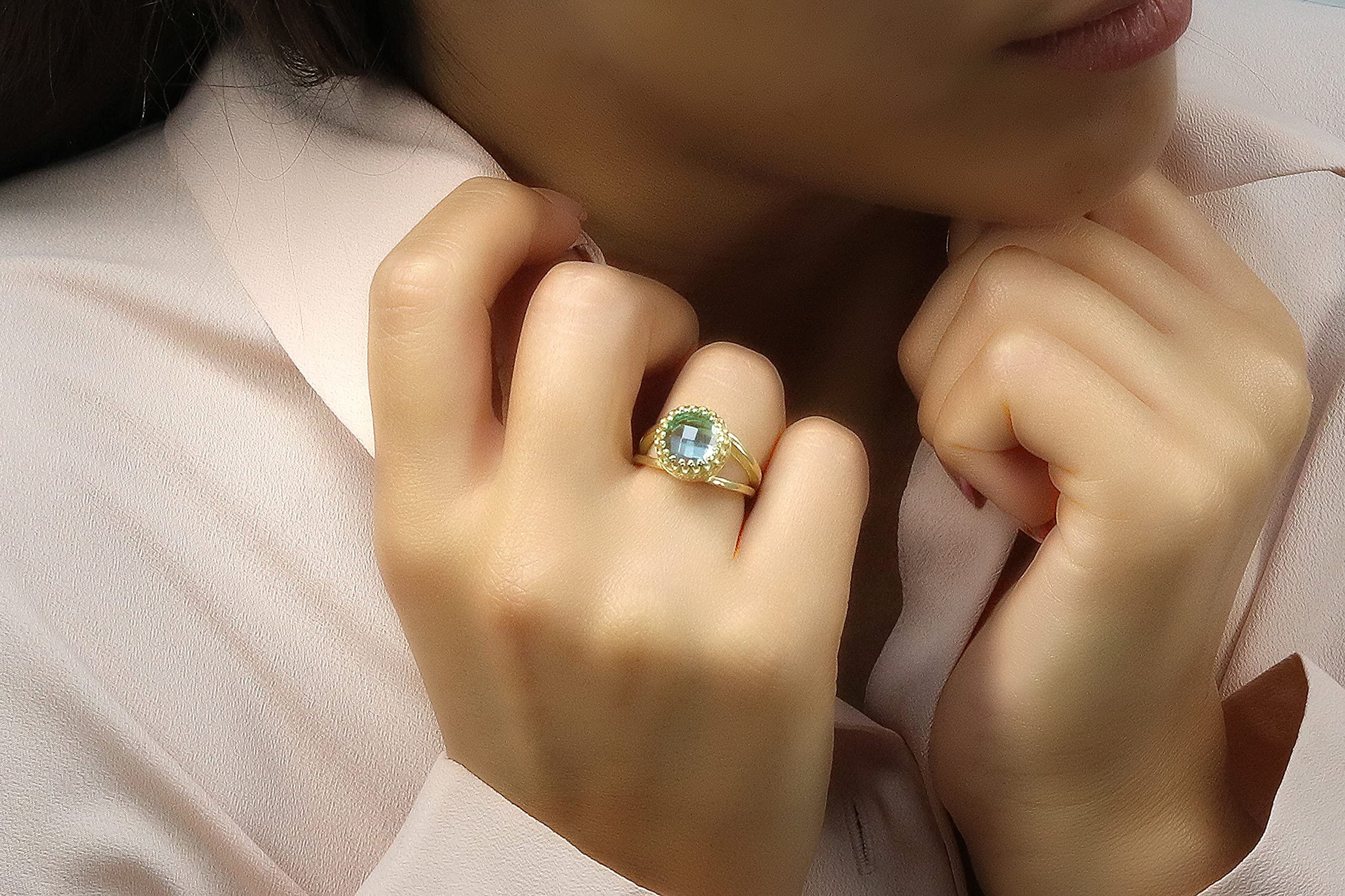 Personalizzati Naturale Pietra di Nascita Topazio Blu Anello di 14k Oro Riempito - Elegante Artigianato Unico Donna Gemme Anelli - Gioielli per Donne - Scegliere Dimensione Anello - con Scatola Regalo