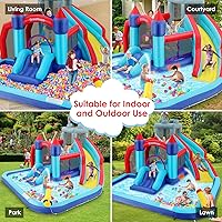 Vista 4 de Bounce House - Combo de tobogán acuático, castillo inflable 10 en 1, toboganes acuáticos con soplador para niños de 3 a 12 años, casa hinchable