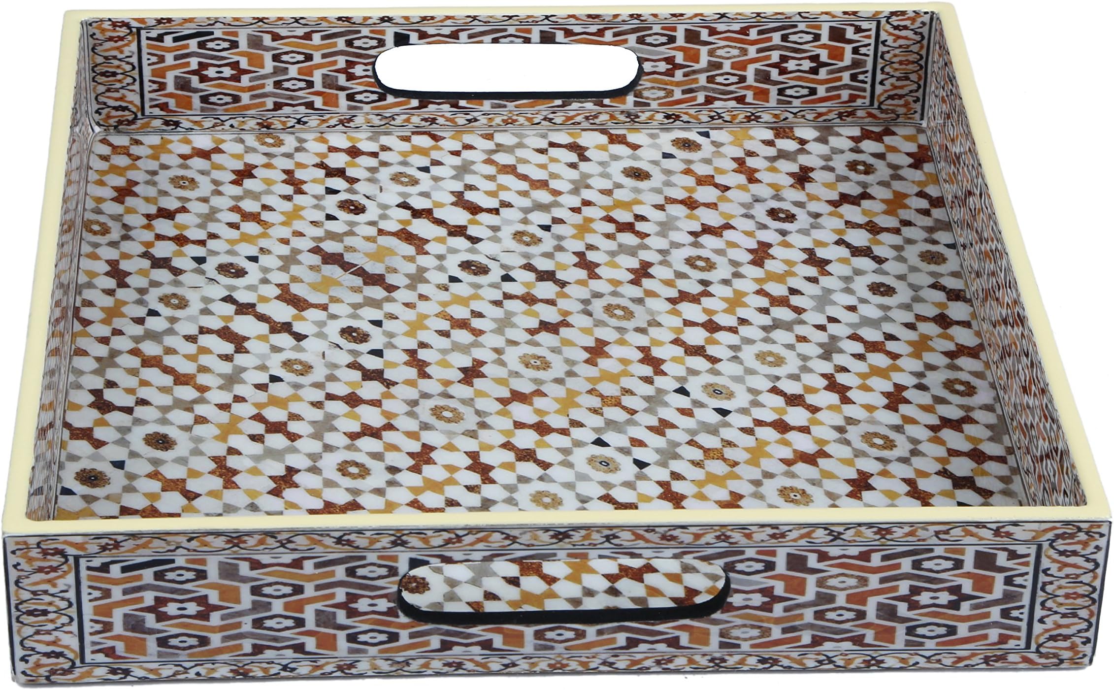 Home Tunes MDF -Wood Square Tray (Offwhite Background with Rust and Brown)