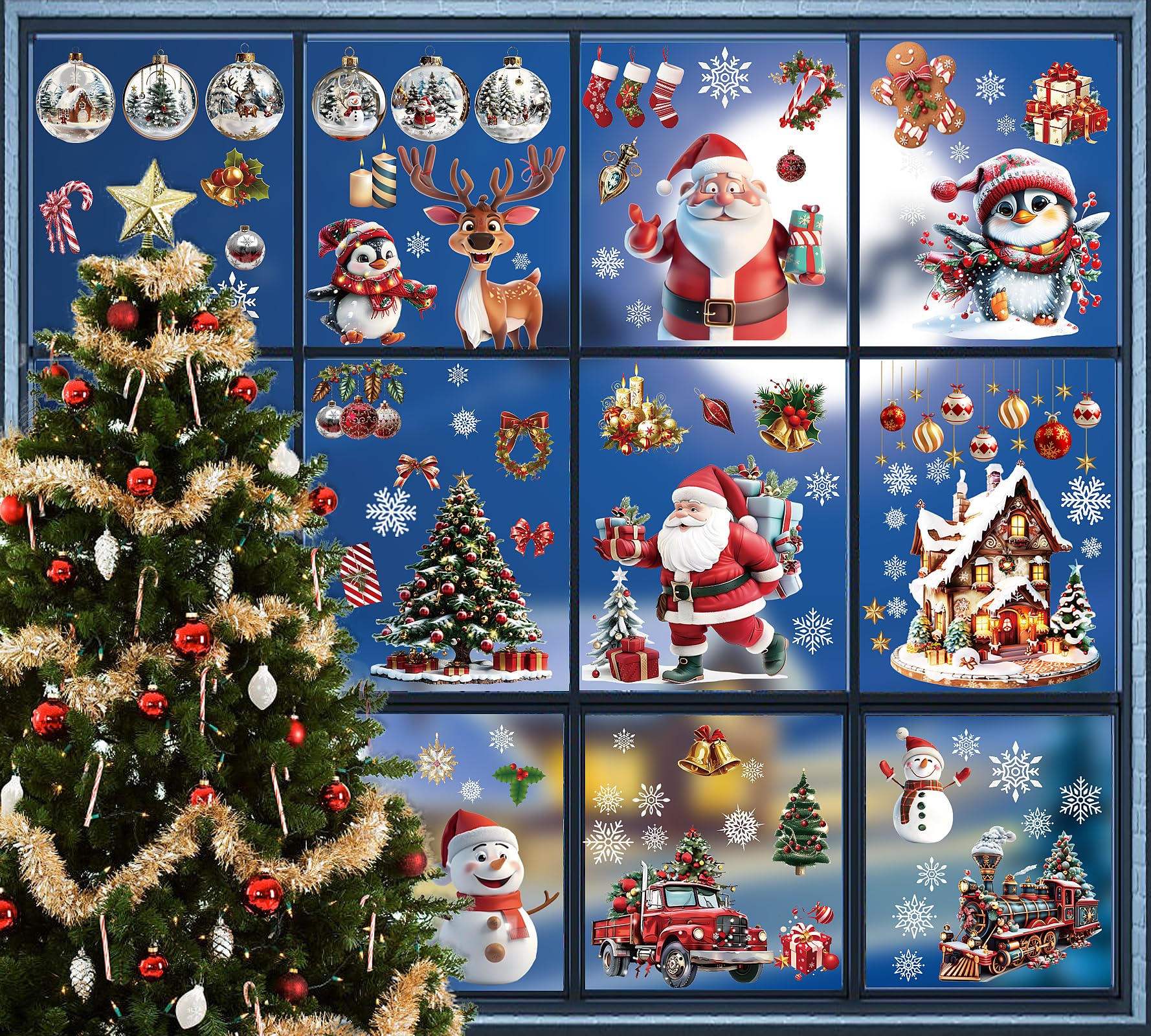 230 Stück Fensterbilder Weihnachten - Roter Schneemann Aufkleber Wiederverwendbar