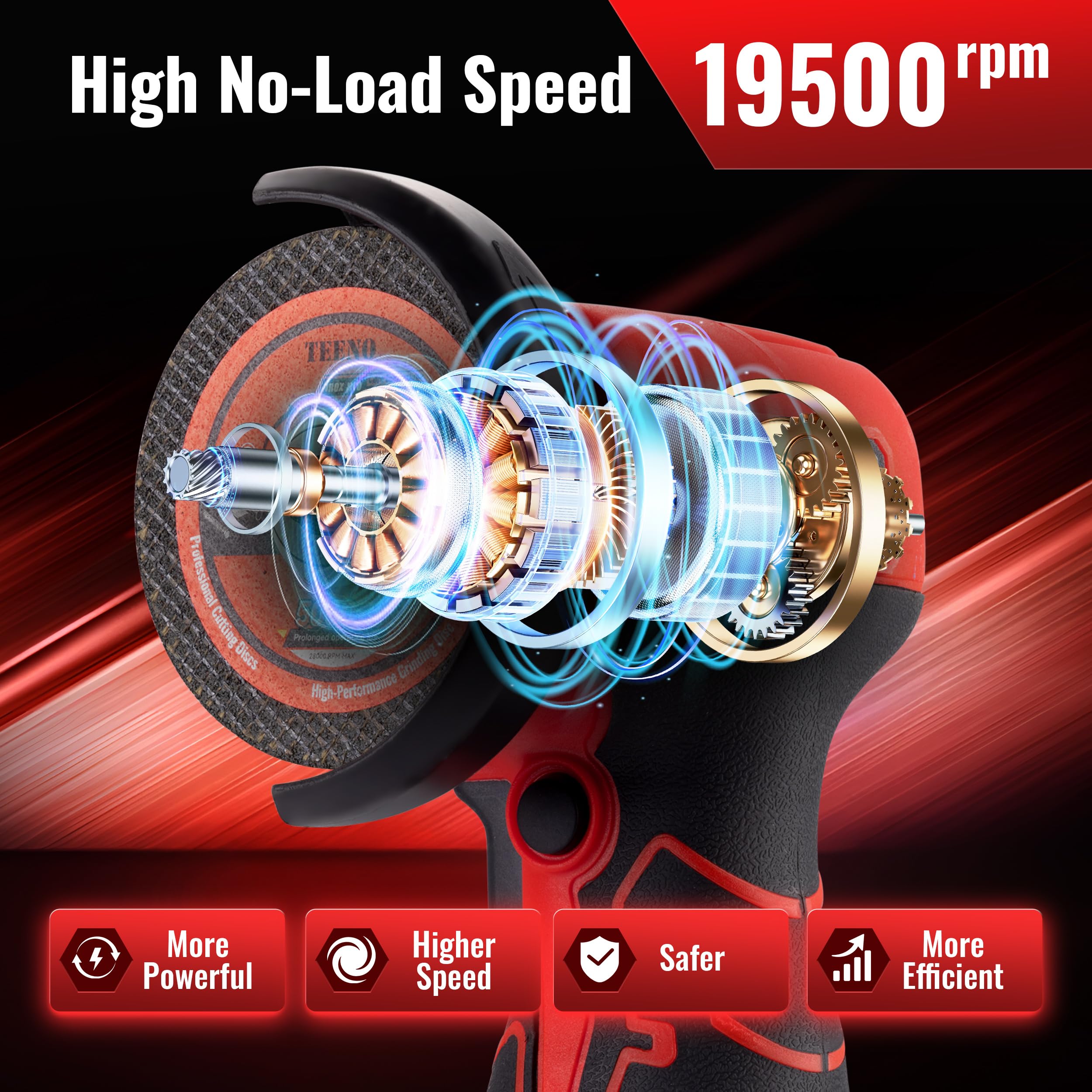 TEENO Mini Akku Winkelschleifer 16,8 V, 19.500 U/min, 76 mm Mini Flex kabellos mit 2 x 2000 mAh Akkus, Ladegerät, 6 Trennscheiben und Koffer, zum Schneiden, Schleifen und Polieren