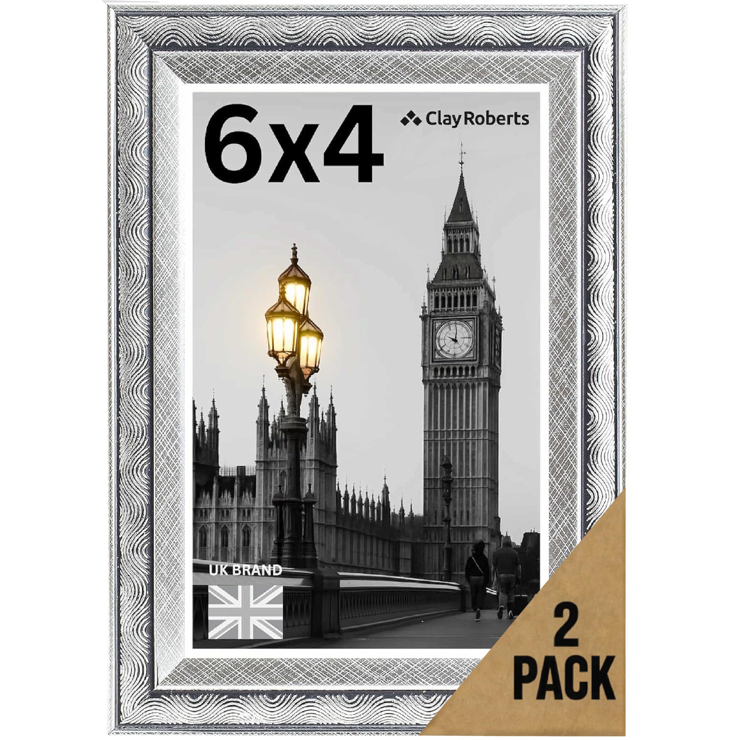 6x4 Silver Antique Photo Frame Picture Frame, Freestanding and Wall Mount, 10x15cm, 4x6 Frame for Wall Collage Display, Shelf and Staircase, Home or Gift.