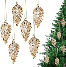 Spun Glass Pine Cone Christmas Ornaments for Tree, Crystal Pinecone Ornament Bulk for Christmas Tree, 2025 Blown Glass Home Decor Xmas Gift, Set of 6 Winter Decor