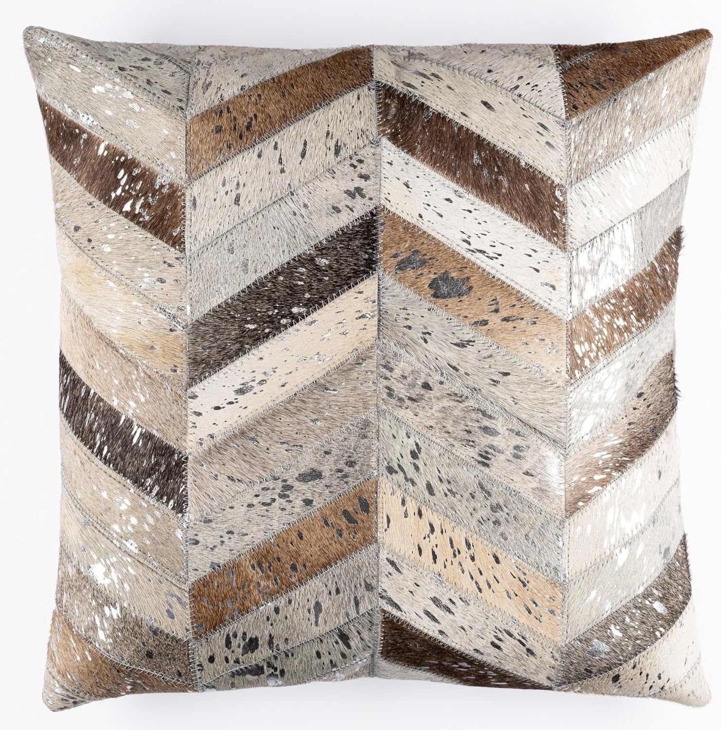 CANVELLO Genuine Cowhide Leather Decorative Throw Pillows - Handmade Patchwork Accent Pillows for Sofa, Couch, Chair - Southwestern Feather Down Insert Included (Set of two (18"x18" + 16"x24"))