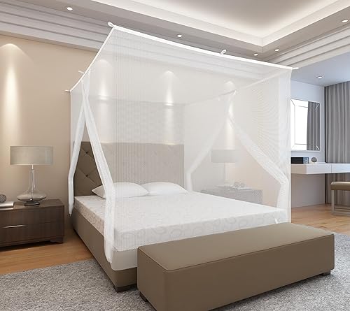 Miniatura 3 de KOLAR Mosquitera para camas individuales a King  2 aberturas laterales y 6 bucles para colgar  Forma rectangular decorativa para el hogar y viajes