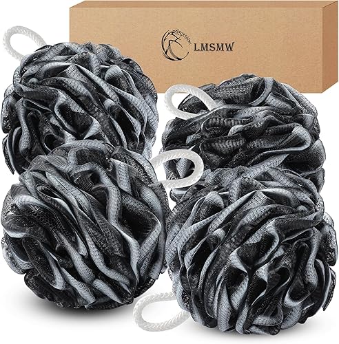 Paquete de 4 pufs para el cuerpo de baño, esponjas exfoliantes de luffa para hombres y mujeres, puf de malla de ducha de carbón, esponja de lufa,