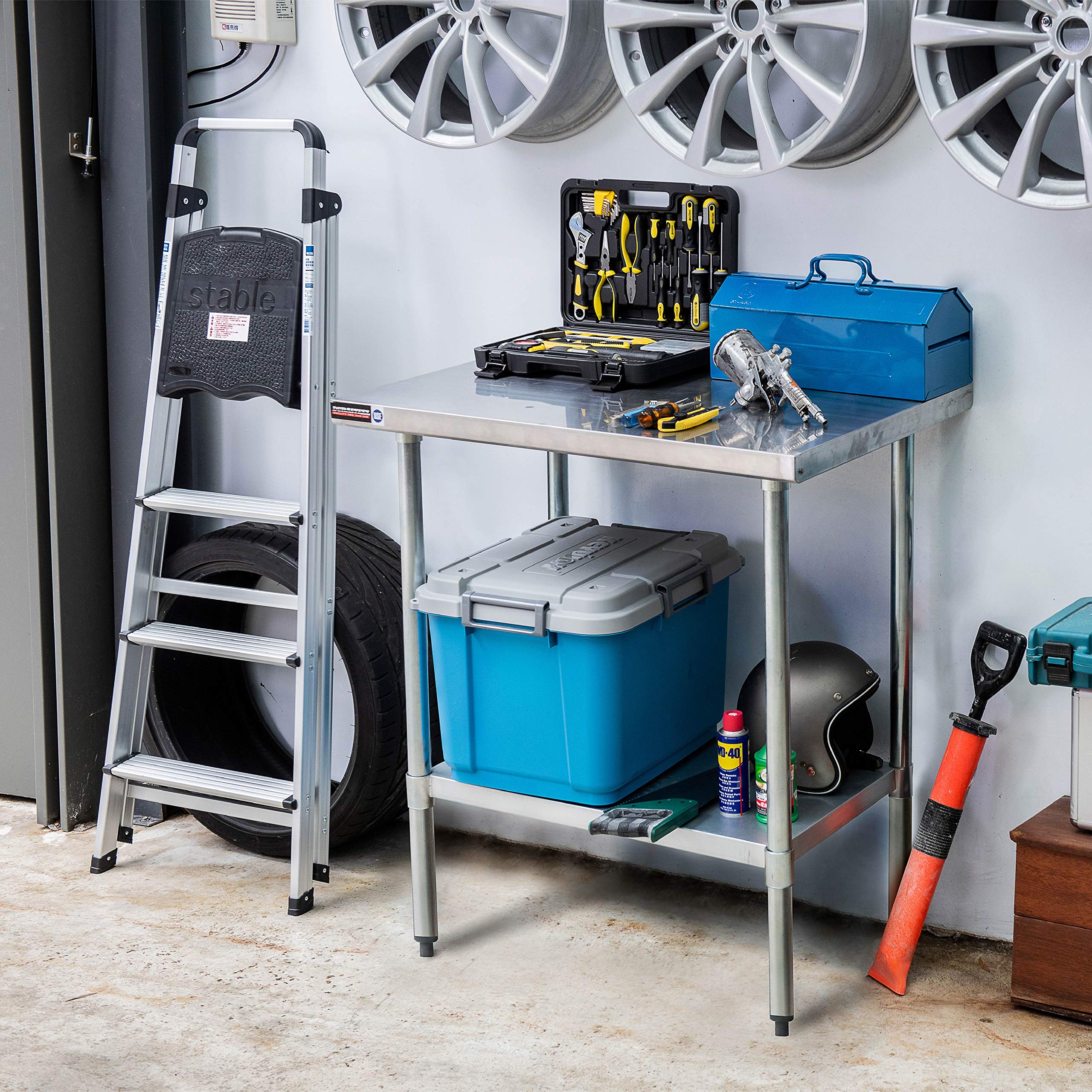 Food Prep Stainless Steel Table - DuraSteel 24 x 18 Inch Commercial Metal Workbench with Adjustable Under Shelf - NSF Certified - For Restaurant, Warehouse, Home, Kitchen, Garage