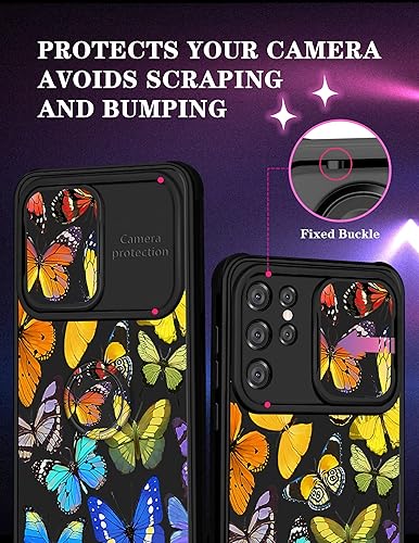 Miniatura 3 de Goocrux Funda 2 en 1 para Samsung Galaxy S21 Ultra con diseño de mariposas para mujeres y niñas, con cubierta deslizante para cámara y soporte de