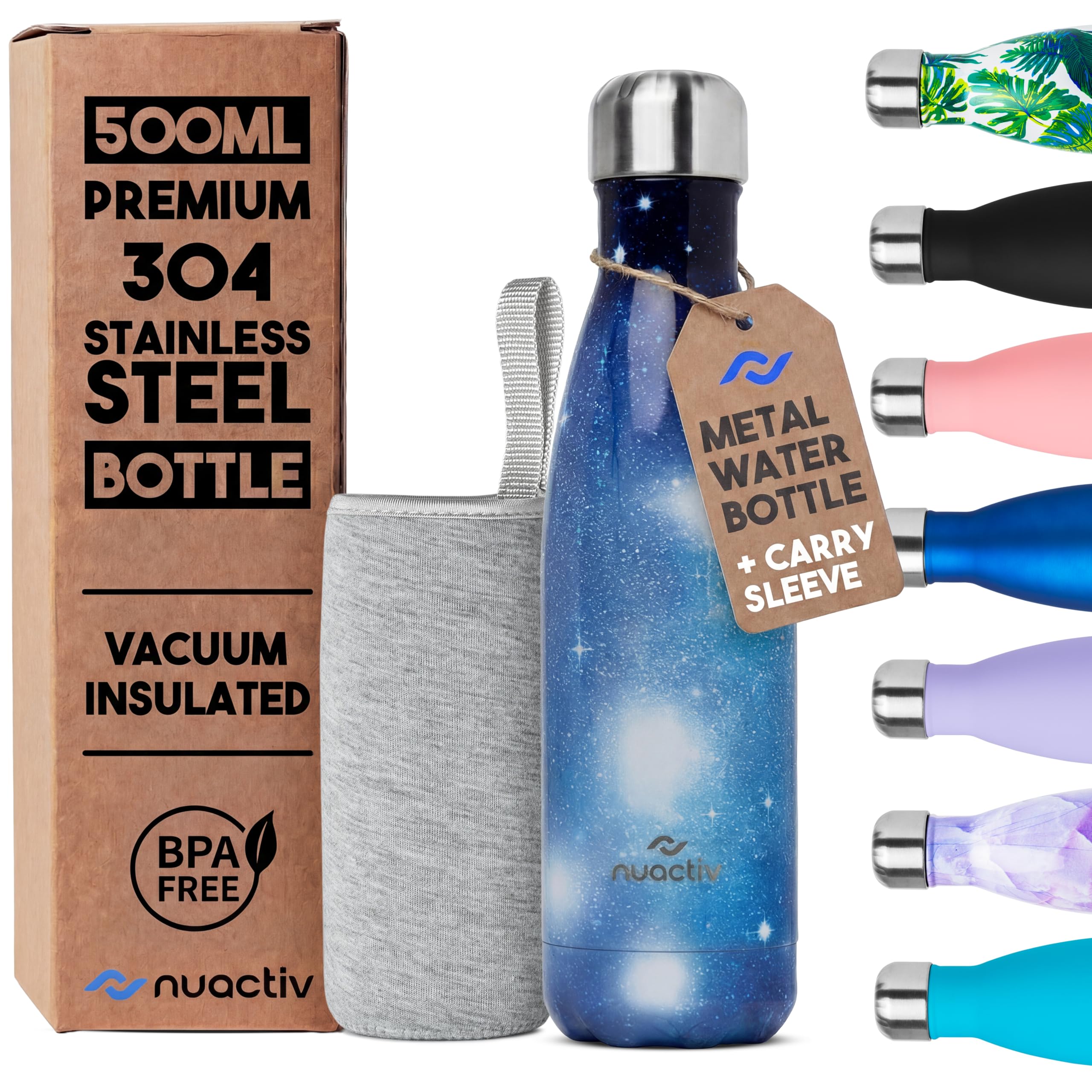 Nuactiv Botella Térmica 500ml de Acero Inoxidable – Mantiene 24h Frío y 12h Caliente – Termo Doble Pared Sin BPA, Antigoteo y Reutilizable, Ideal para Viaje, Deporte, Gimnasio, Escuela y Uso Diario