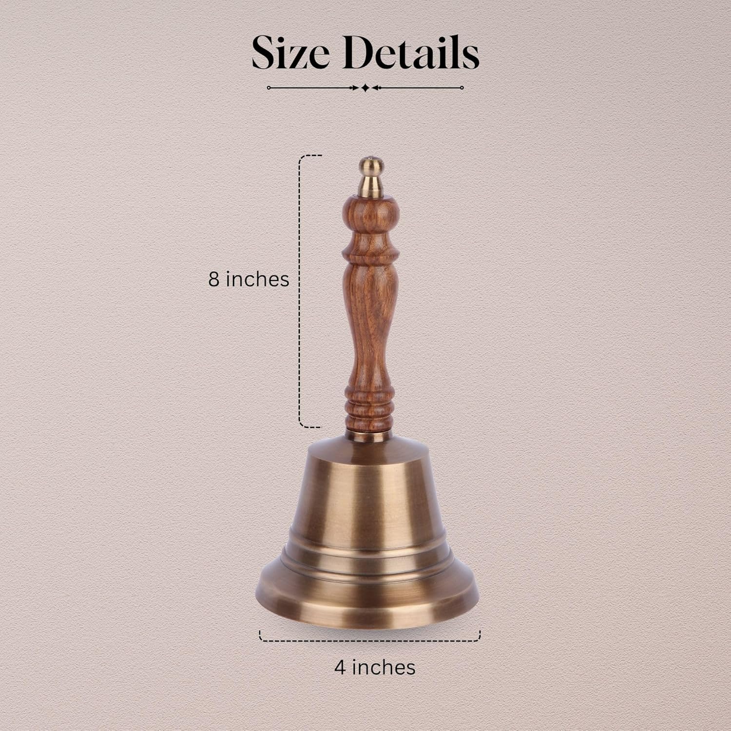 Super Loud Solid Brass Hand Bell Antique Brass Finish Hand Bell with Wooden Handle Call Bell with Clear Ringing Sound Perfect for Wedding, School, Church, Service & Religious Ceremonies, 8"x4"