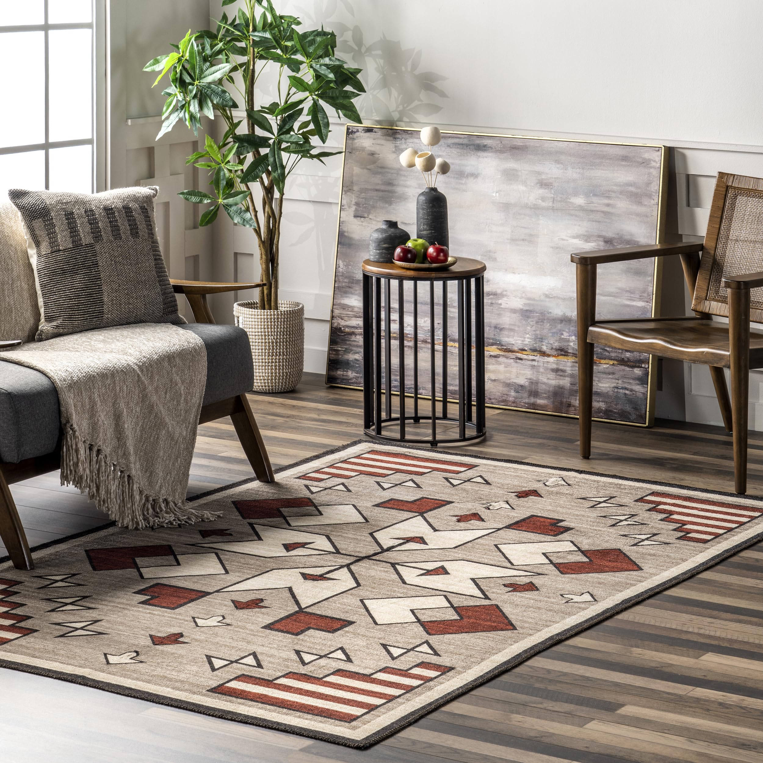 Tapis Lavable en Machine nuLOOM Petra Boho Arrows Marron Tapis de Salon
