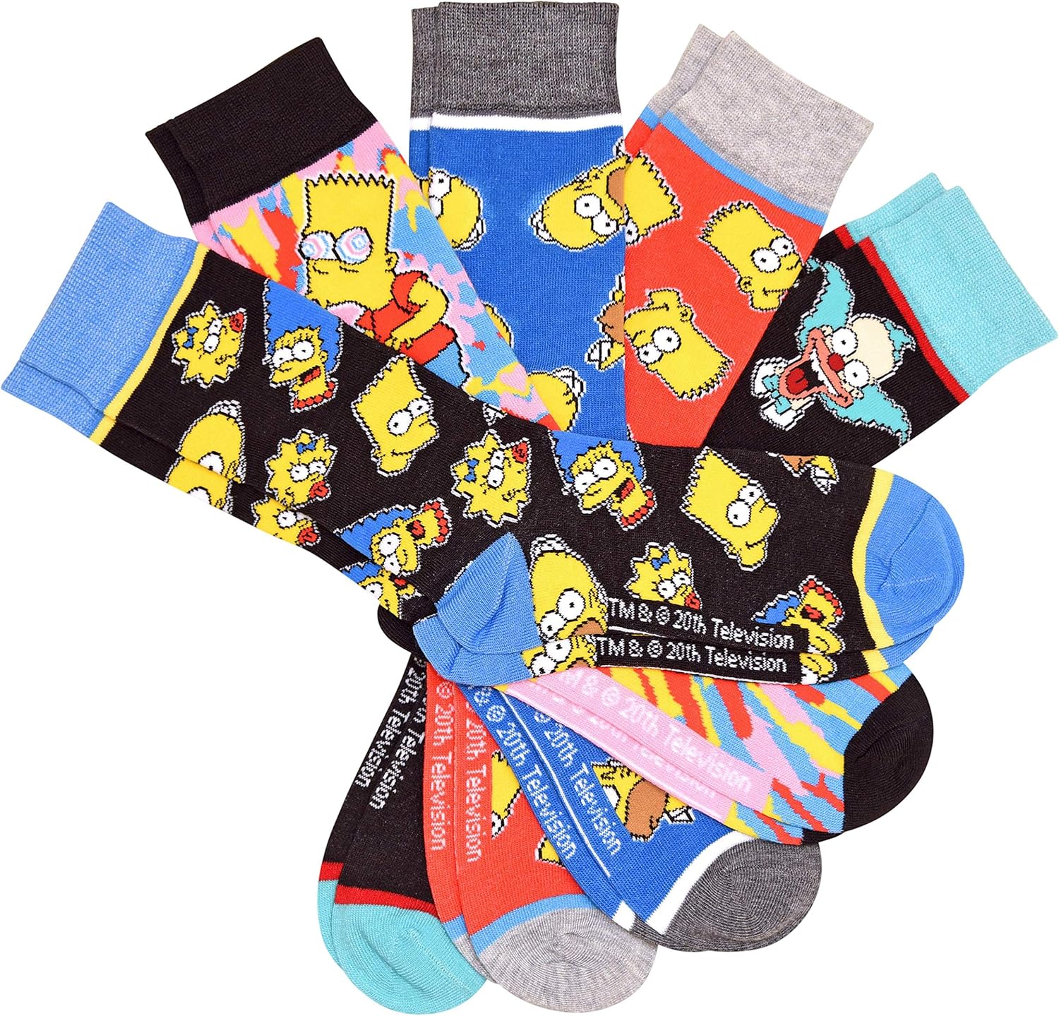 Hyp The Simpsons All Over Patterns Men's Crew Socks 5 Pair Pack - Image 2