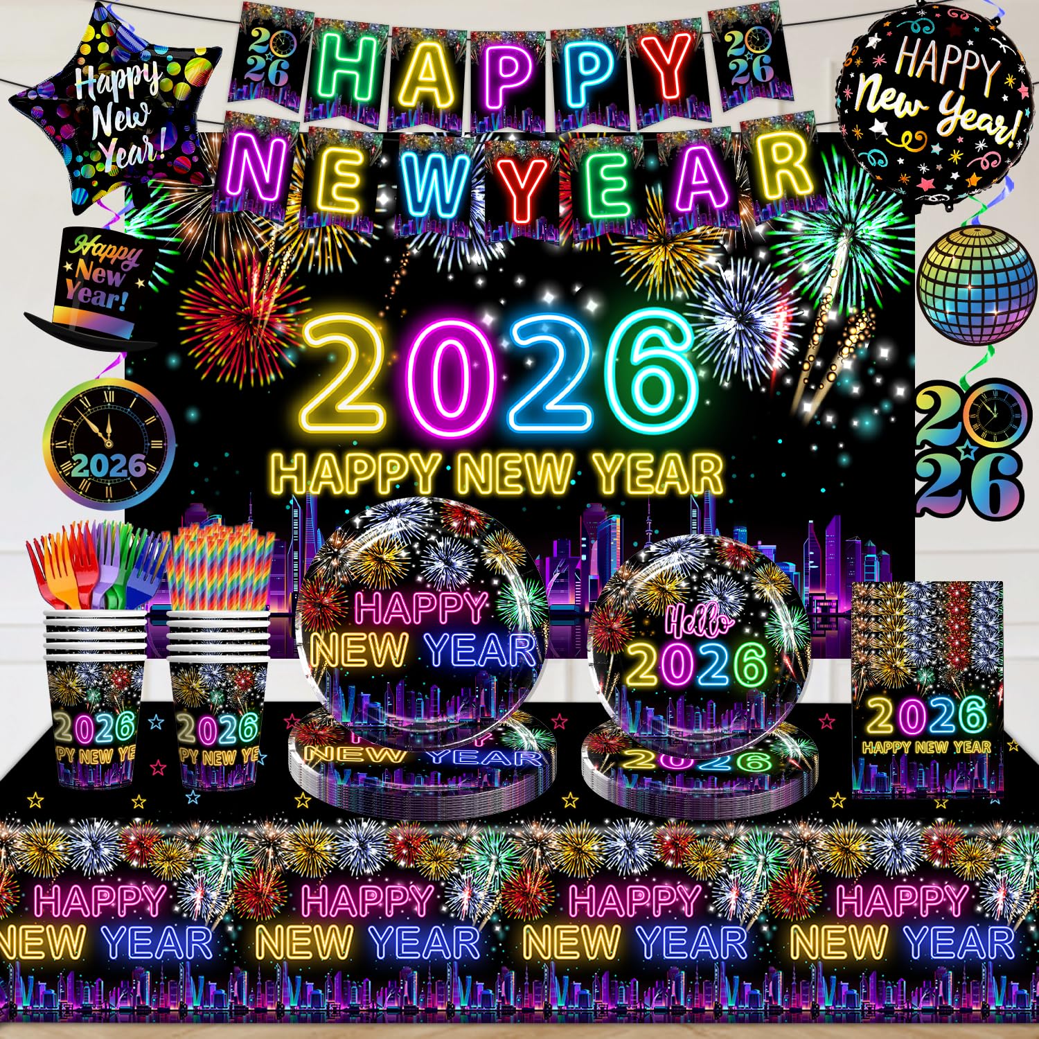 Locker.Ink | Elevate Your New Year Celebration with 24 Must-Have Party Tableware Essentials 164pcs New Years Eve Tableware Set