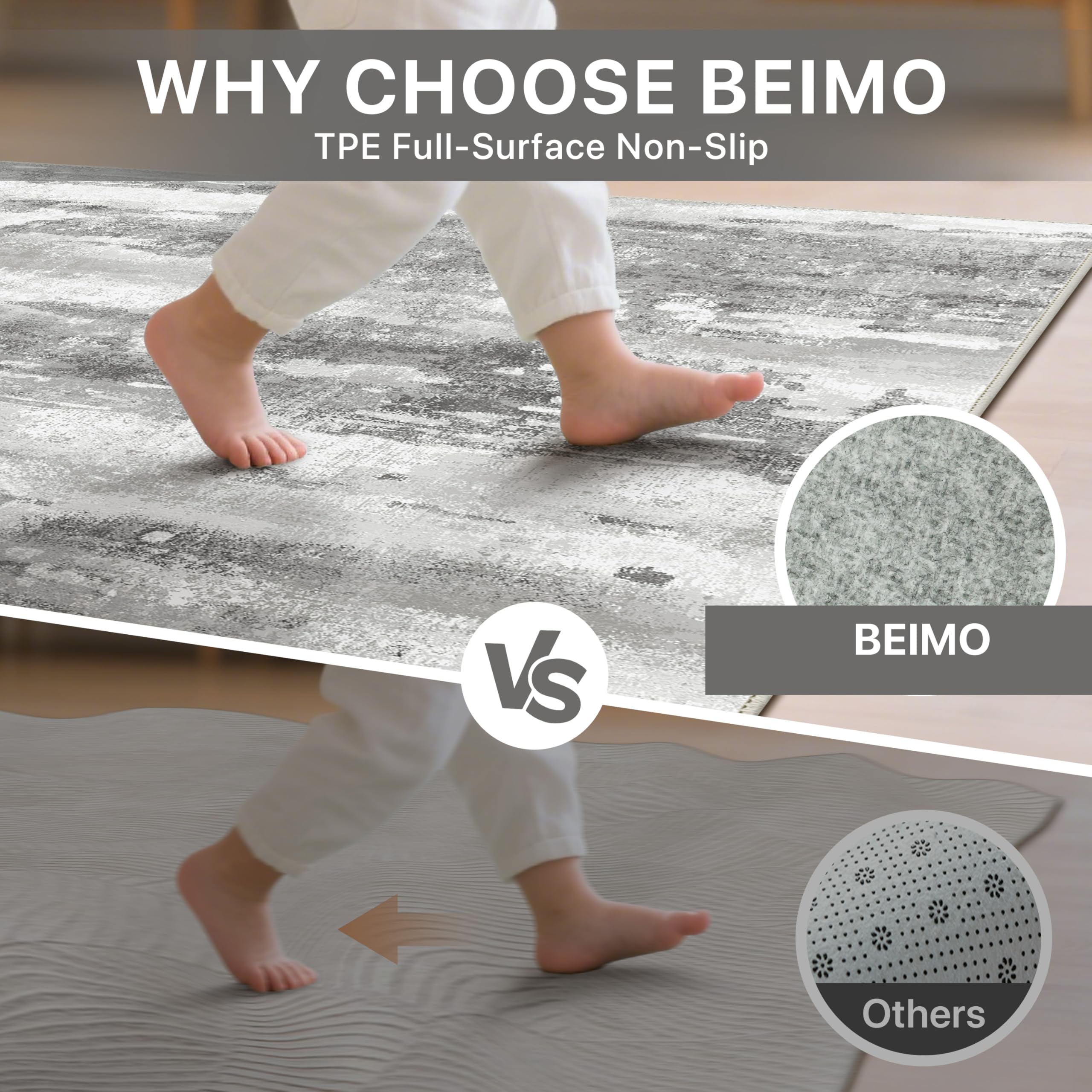 BEIMO Tappeto Salotto Pelo Corto, Moderno Tappeto Camera Da Letto, Tappeti Antiscivolo Lavabile, Tappeti Astratto per Cameretta, Soggiorno, Sala, Scendiletto, Bianco Grigiastro, 120x170cm