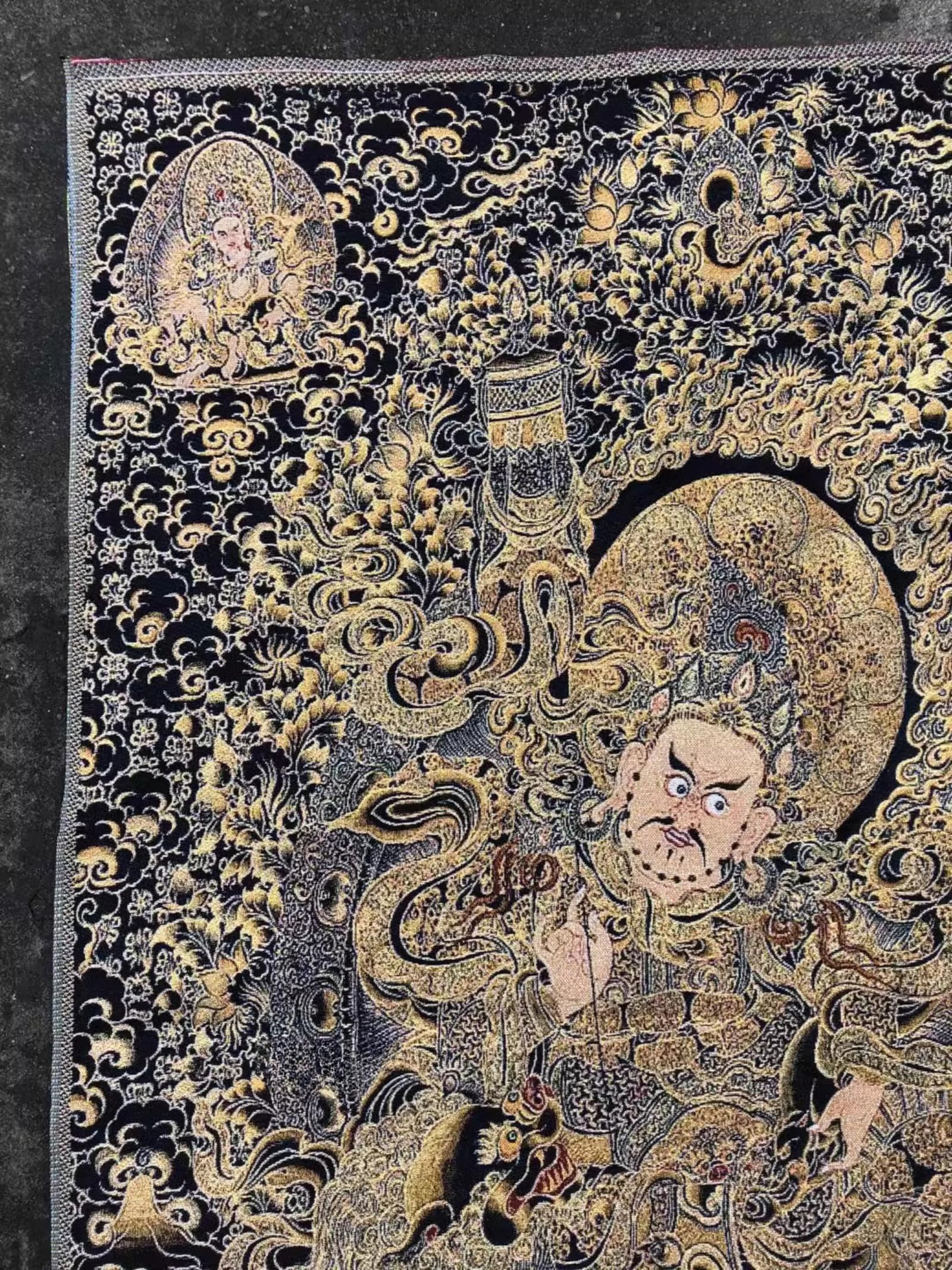 FENNYYAR Vaishravana Thangka Stickerei Brokat, 90 cm, Eingangshalle, tibetische Wandmalerei, Dekoration