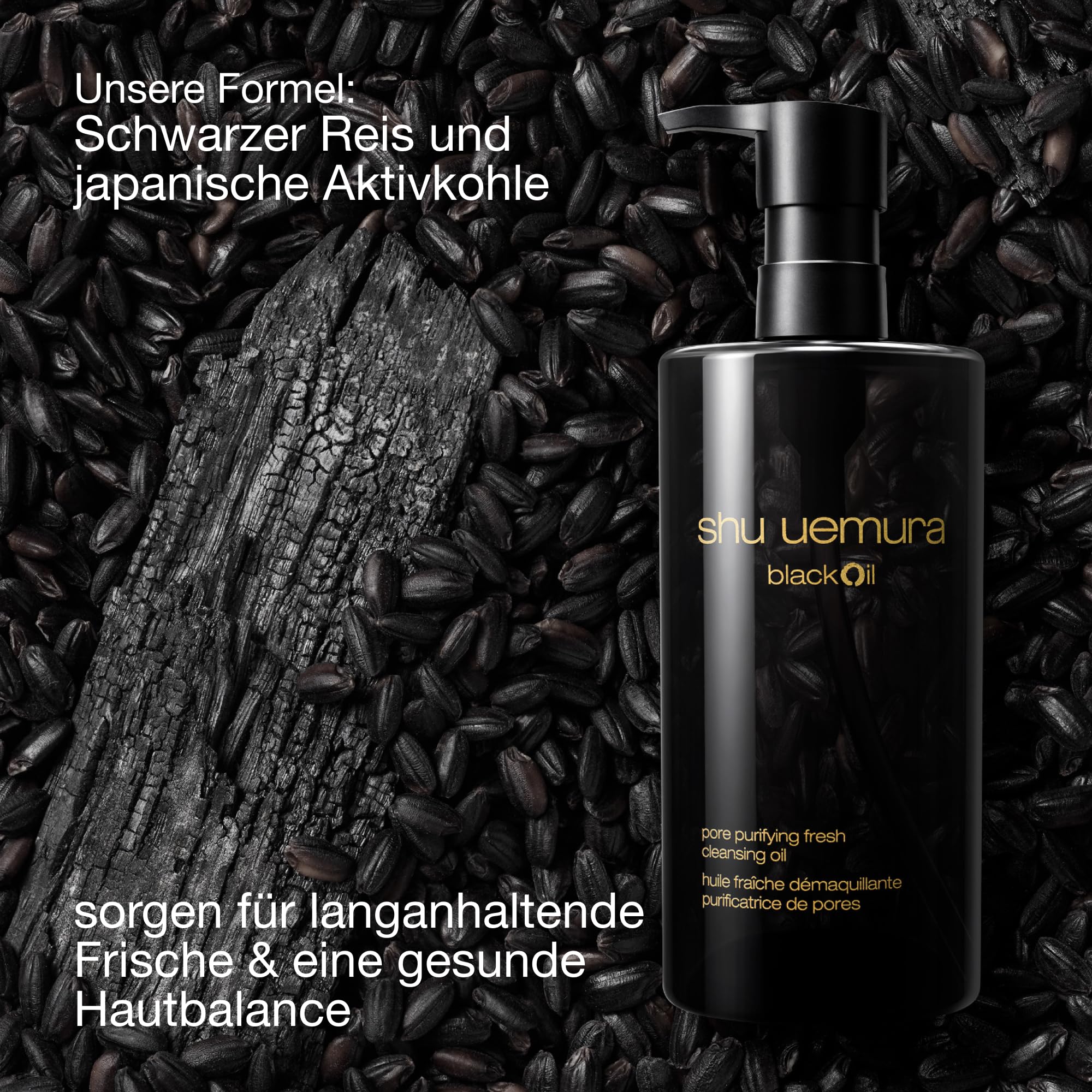 Shu Uemura BlackOil Reinigungsöl, Porenreinigend und erfrischend, Angereichert mit schwarzem Reis und japanischer Binchotan Aktivkohle, Gesichtsreinigung für fettige Haut und Mischhaut
