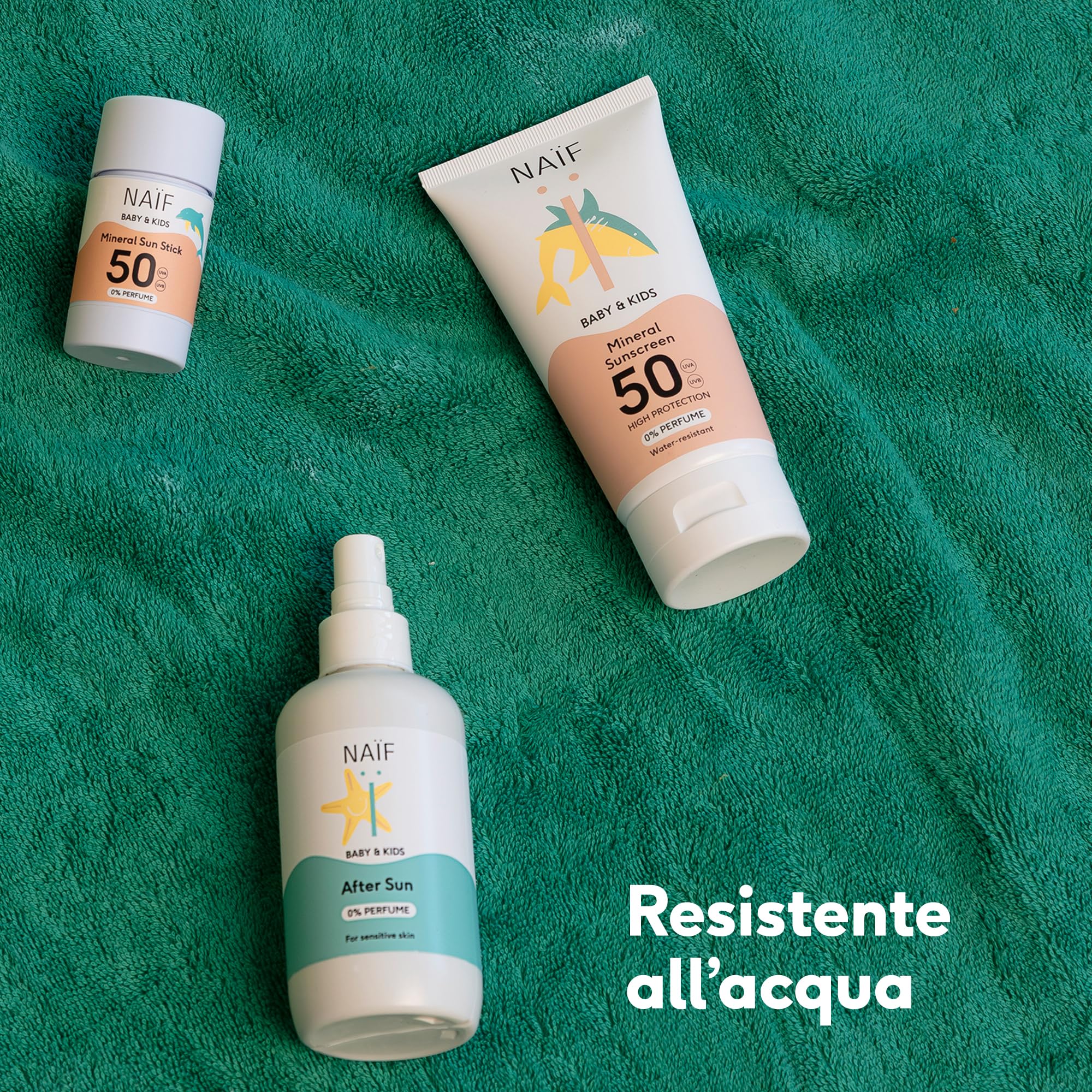 Naïf- Spray solare minerale- per neonati e bambini- 0% profumo- SPF 50- senza octocrilene- Protezione UVA e UVB- Resistente all'acqua- Dermatologicamente testato- Senza microplastiche- 100 ml
