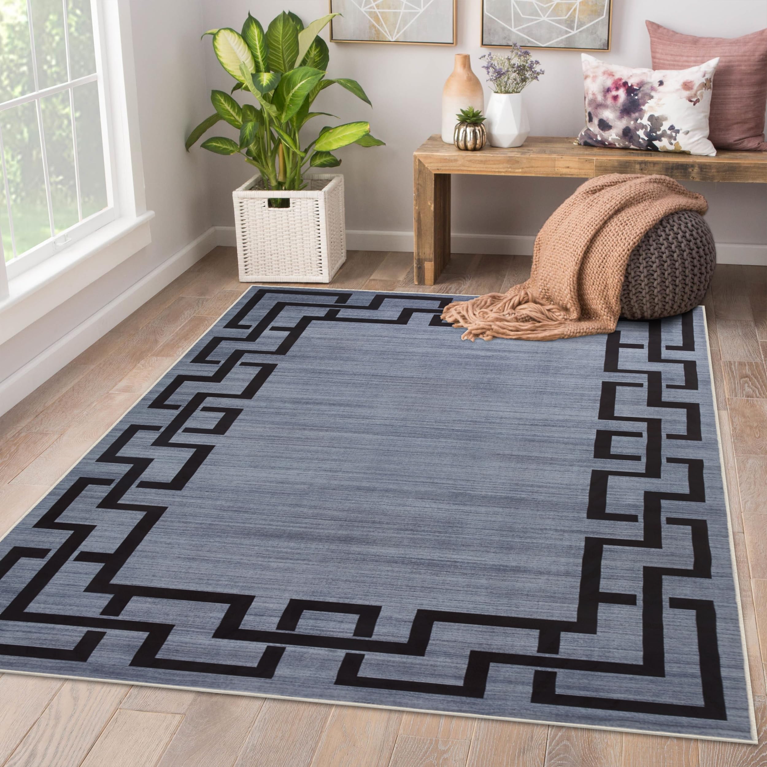 AMEHA Area Rugs for Bedroom - Grey Rugs Living Room Large 200x290 Cm Greek Key Style Modern Carpet Non Shedding Super Soft Extra Large Rug - Easy Care (Nico) โ image 1