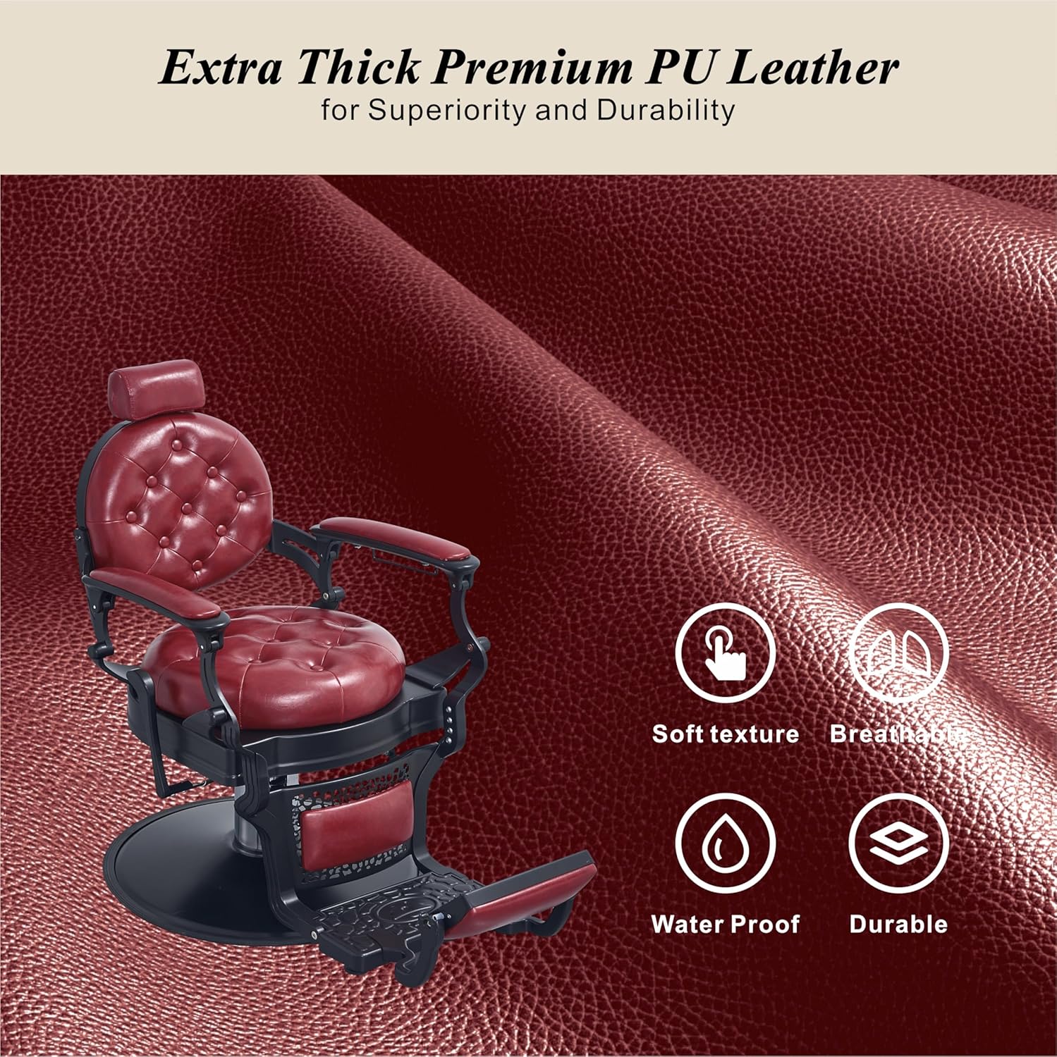 Vintage Reclining Salon Chair for Hair Stylist, Classic Heavy Duty Barber Chair for Salon & Tattoo