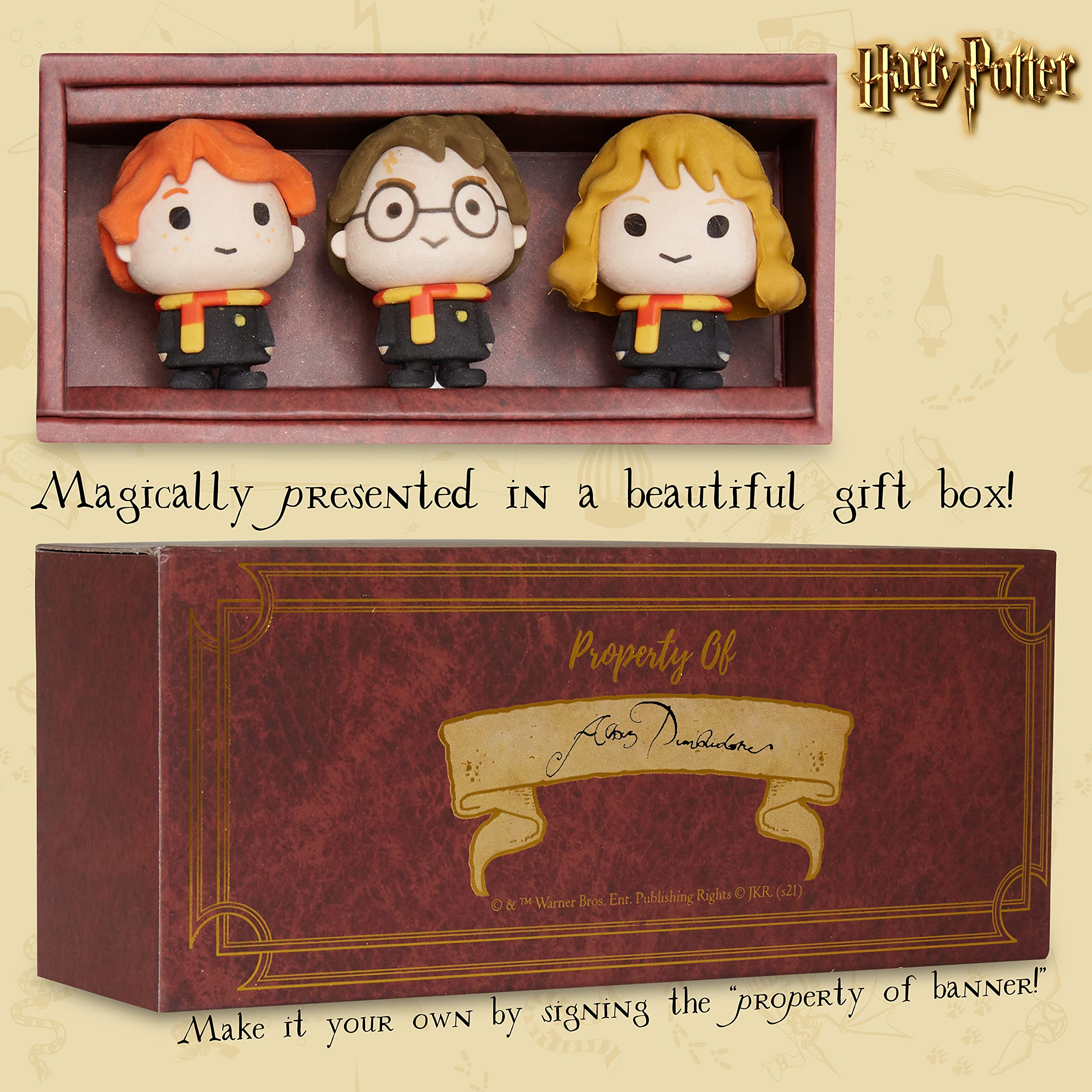 Harry Potter Gomme – Set di 3 gomme fantasia bambino Harry Ron Hermione – Idea regalo Goodies Collection