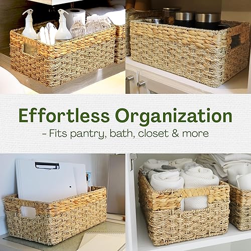 Miniatura 5 de Cesta de almacenamiento de mimbre grande, cesta de hierba marina, cestas de almacenamiento de jacinto de agua para organizar el baño, dormitorio,