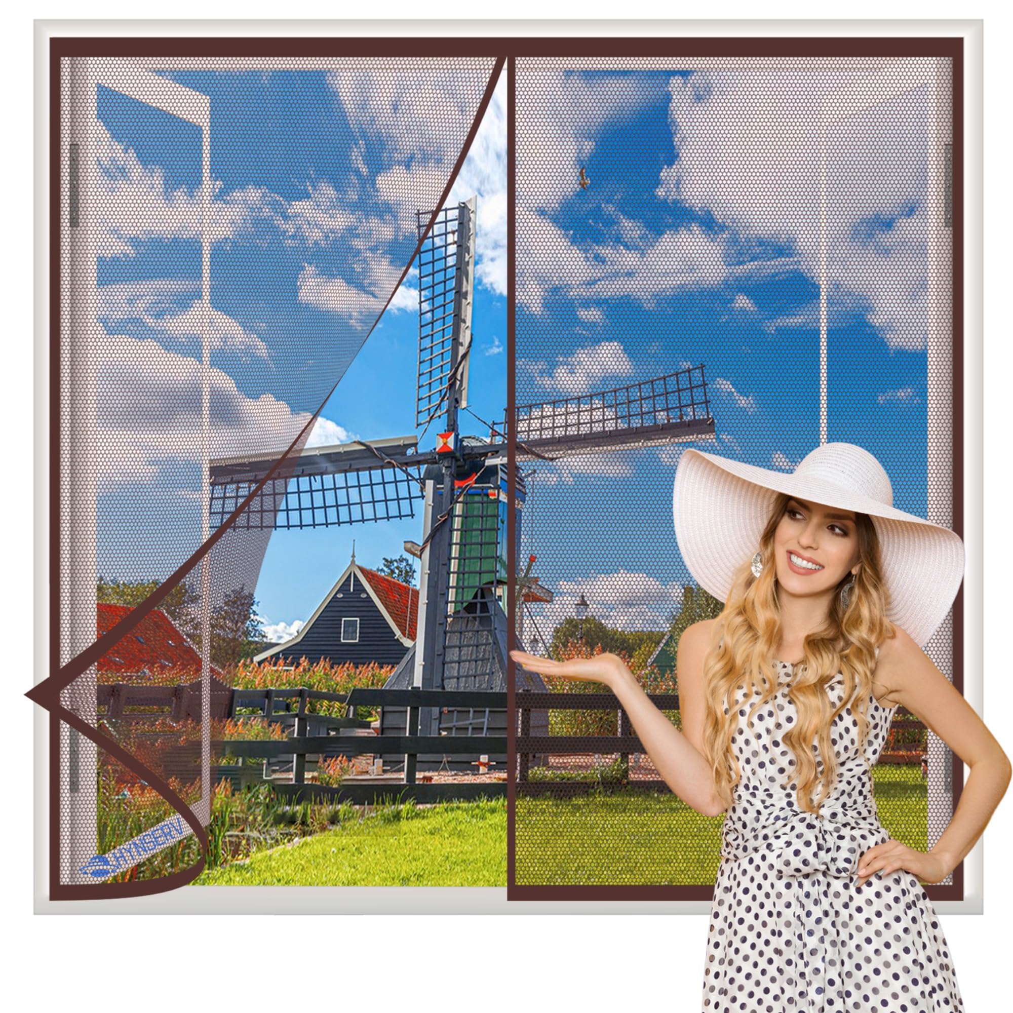 Hynserv Brown Magnetic Fly Screen Window 115X140cm Heavy Duty Bug Mesh Curtain With Magnets Without Drilling Top-To-Bottom Seal Automatically Pet And Kid Friendly Keep Away From Mosquitoes Insects