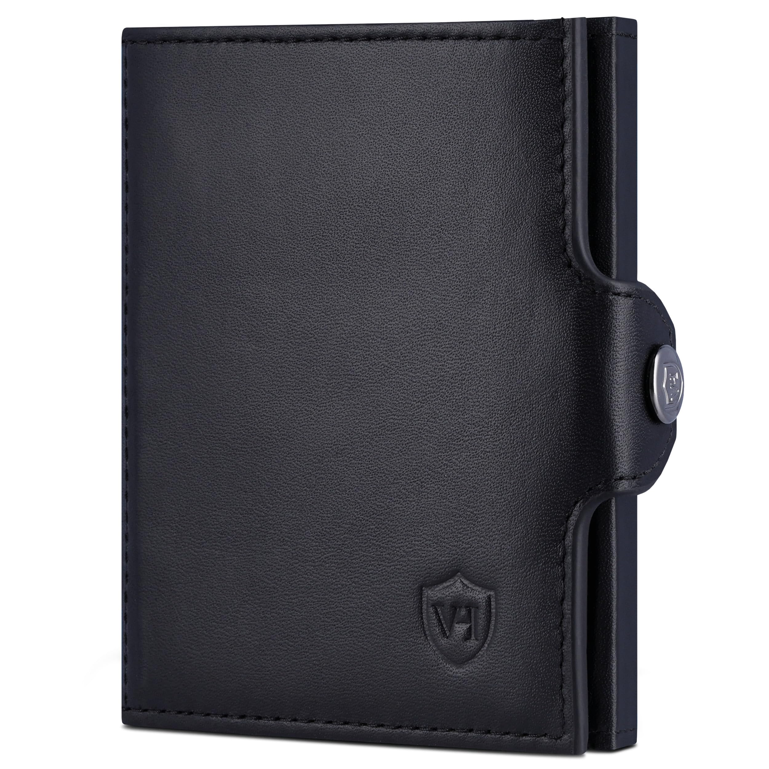 VON HEESEN Slim Wallet mit XL Münzfach & RFID-Schutz - Mini Geldbörse Herren & Damen - Kartenetui Kreditkartenetui - Portmonee Geldbeutel Portemonnaie klein (Schwarz Glatt)
