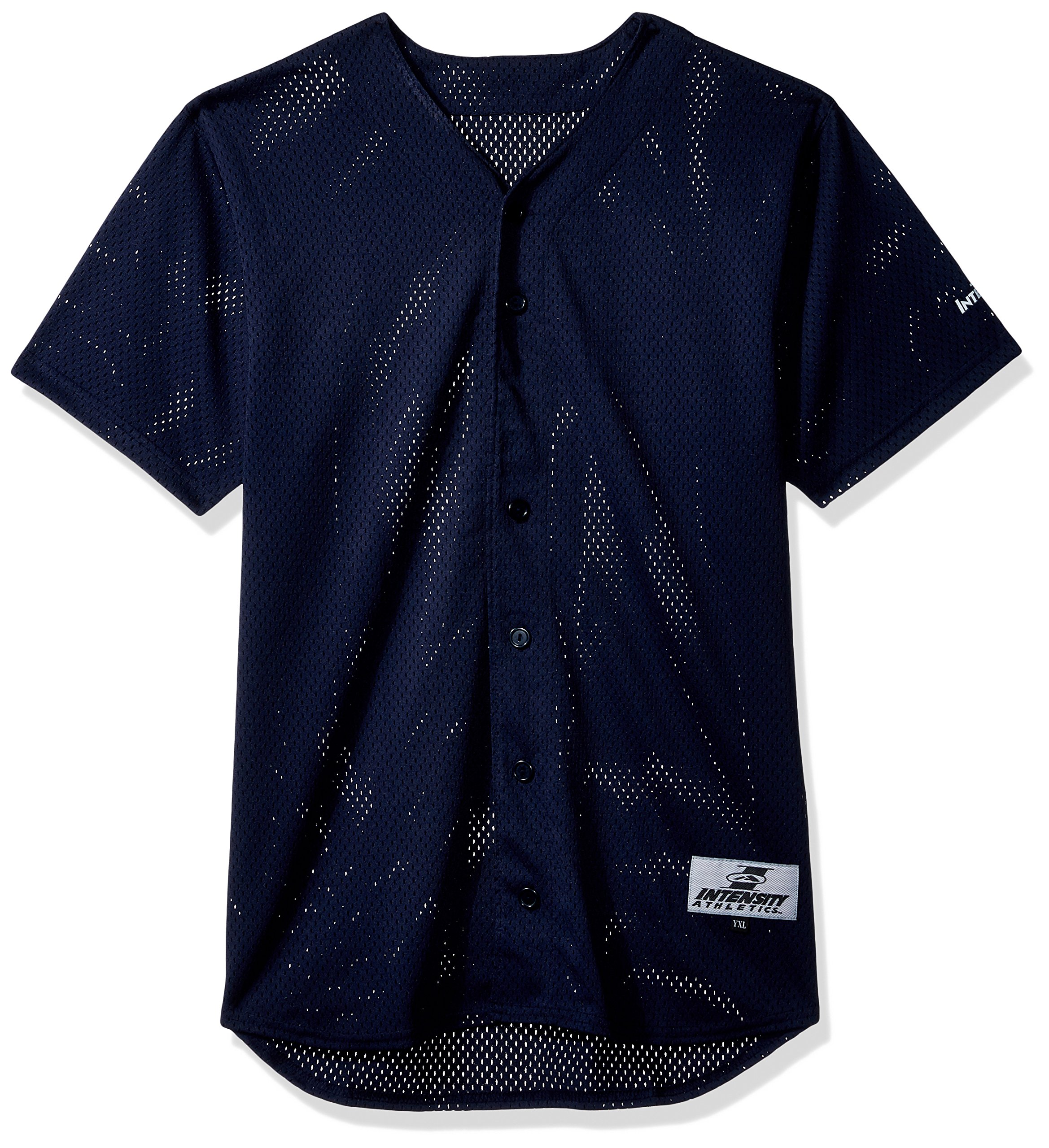 Intensity Boy'S Pro Mesh Full Button Baseball Shirt, Navy, Large
