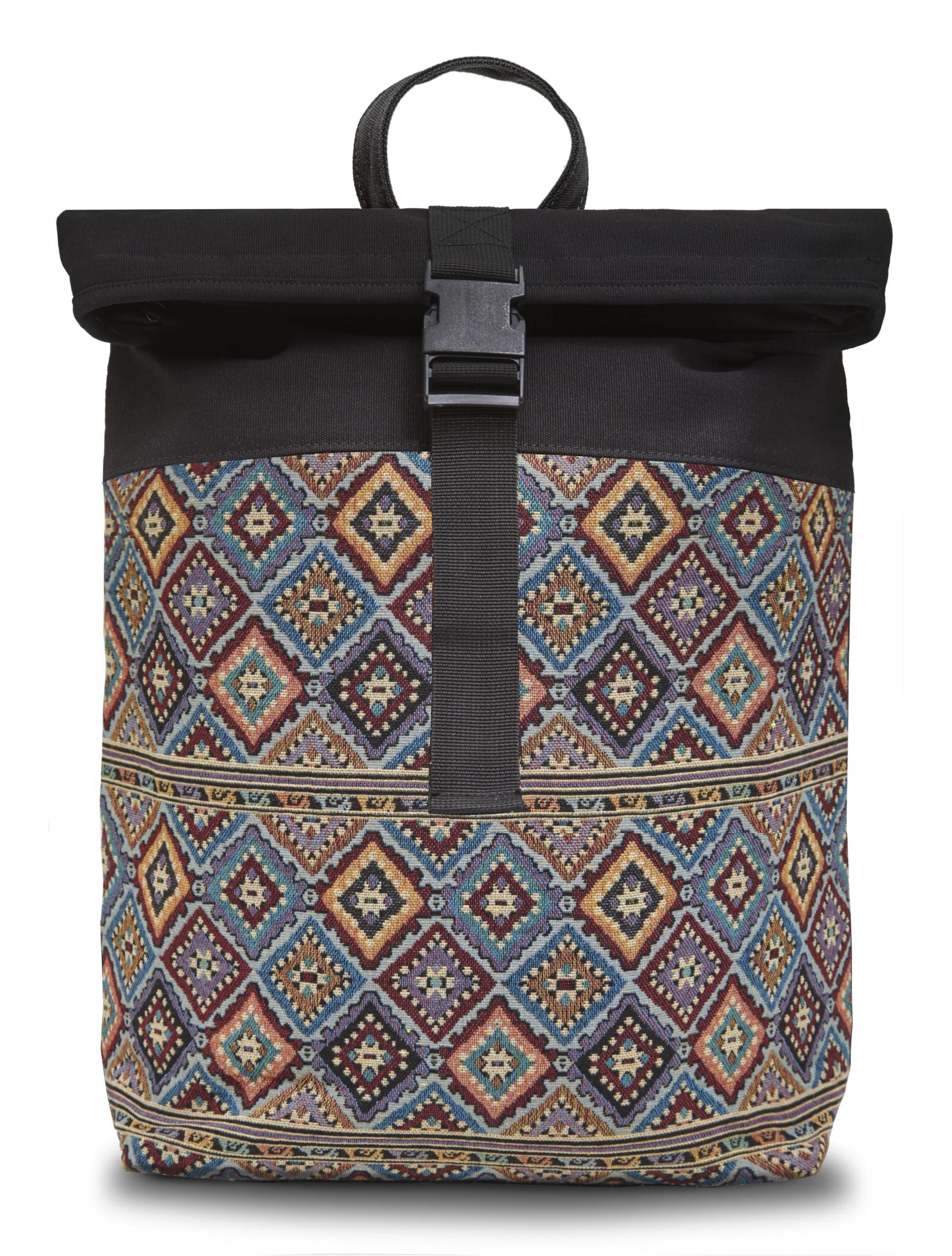Leon Rolltop Rucksack Premium Baumwolle Canvas & Webstoff Damen Herren 17 Zoll Laptop Eleganter Reiserucksack Daypack Sport Einkauf Reisen Radfahren Uni Schule (RollTop_Boho_004)