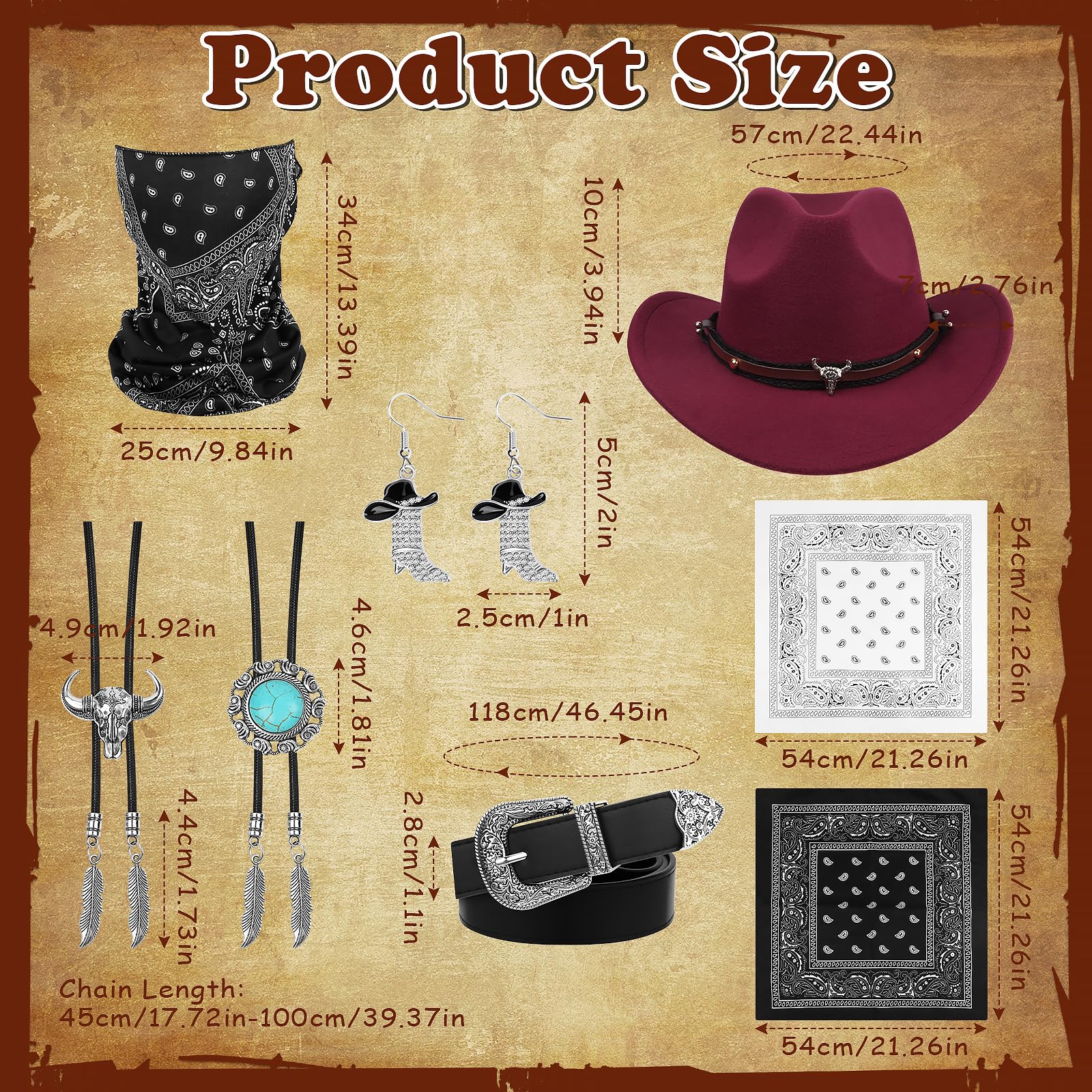 FICOFISE Cowboy Costume Gift Set: 8 Pcs Western Accessories for Adults The Perfect Wild West Fancy Dress for Christmas New Year Party - Image 2