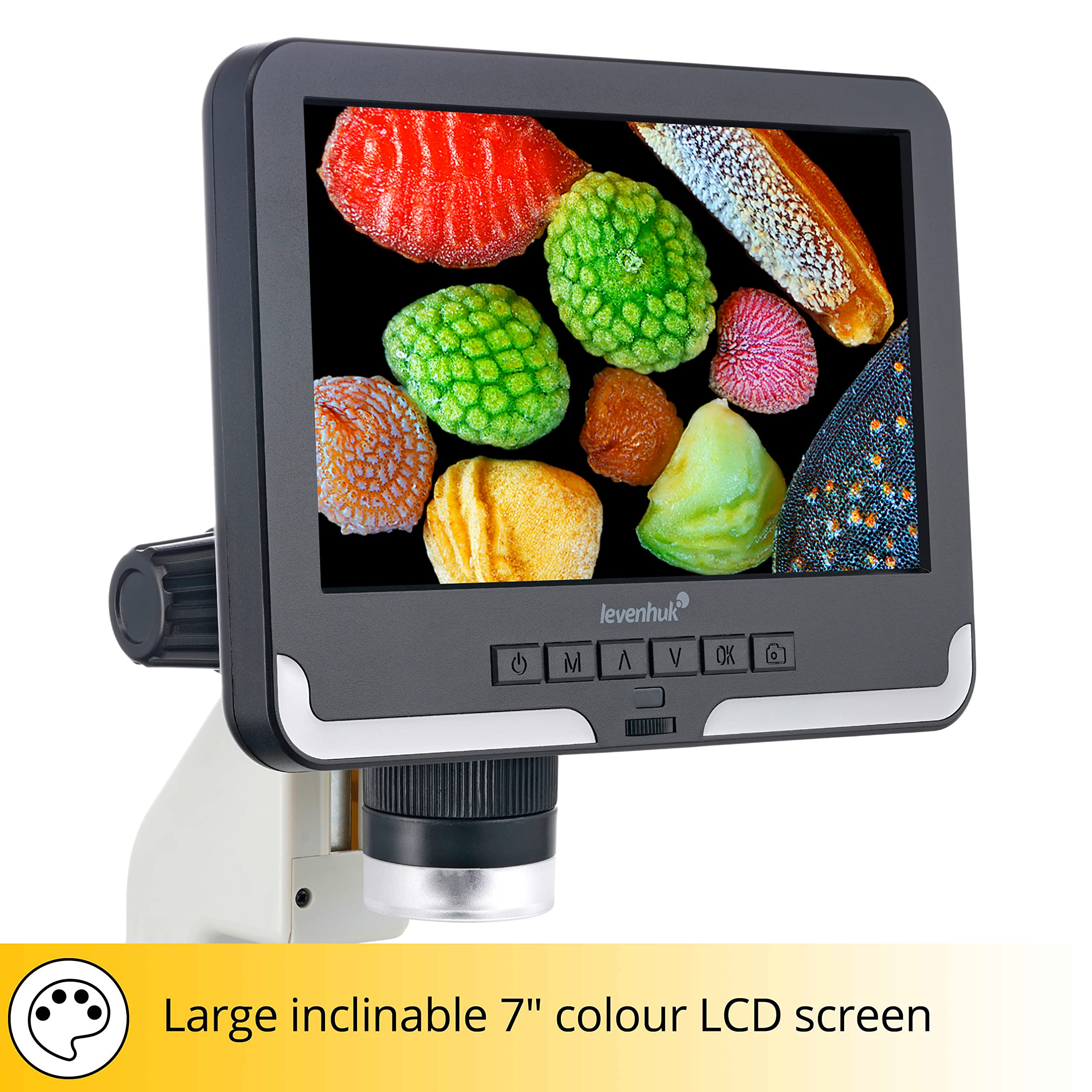 Levenhuk Rainbow DM700 LCD Digitales Drahtloses Mikroskop mit 17,8-cm-LCD-Bildschirm, 10- bis 200-Facher Vergrößerung, Fernbedienung und Dias im Set