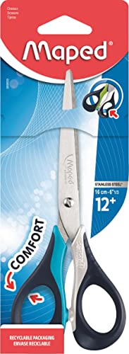 Maped - Ciseaux Sensoft - Ciseaux Ergonomiques avec Anneaux Souples - 16cm, dès 12 Ans - Bleu