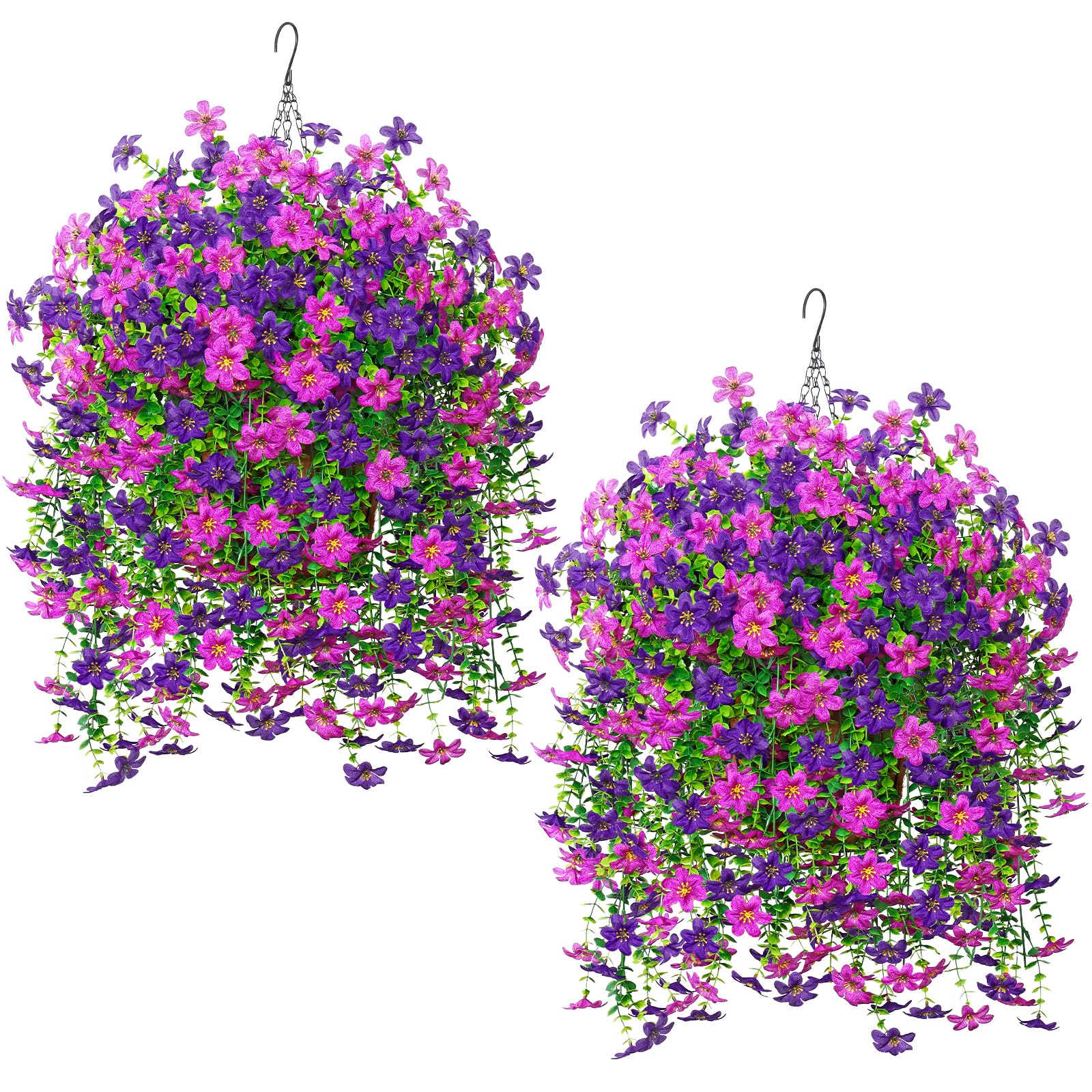 ASTNIC 2 Set Artificial Daisy Silk Flowers with Fake Hanging Baskets, UV Resistant Fake Plants Artificial Flowers DIY Chain Hanging Basket Faux Floral for Wedding Garden Ornaments Outdoor