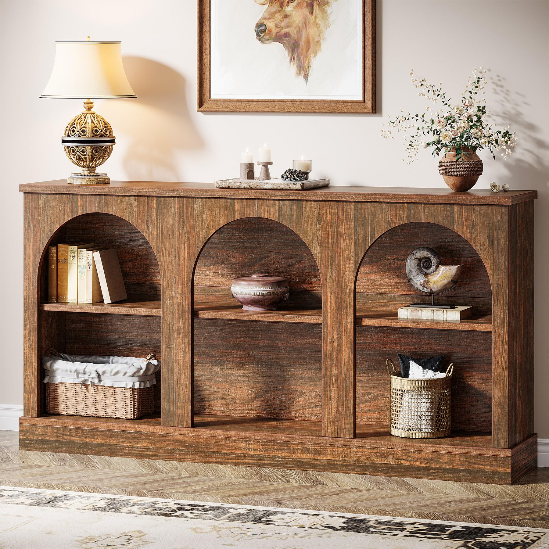 View 1 of (MISSING FEW HARDWARE)Tribesigns Console Table with Storage, 63" Long Arched Entryway Table