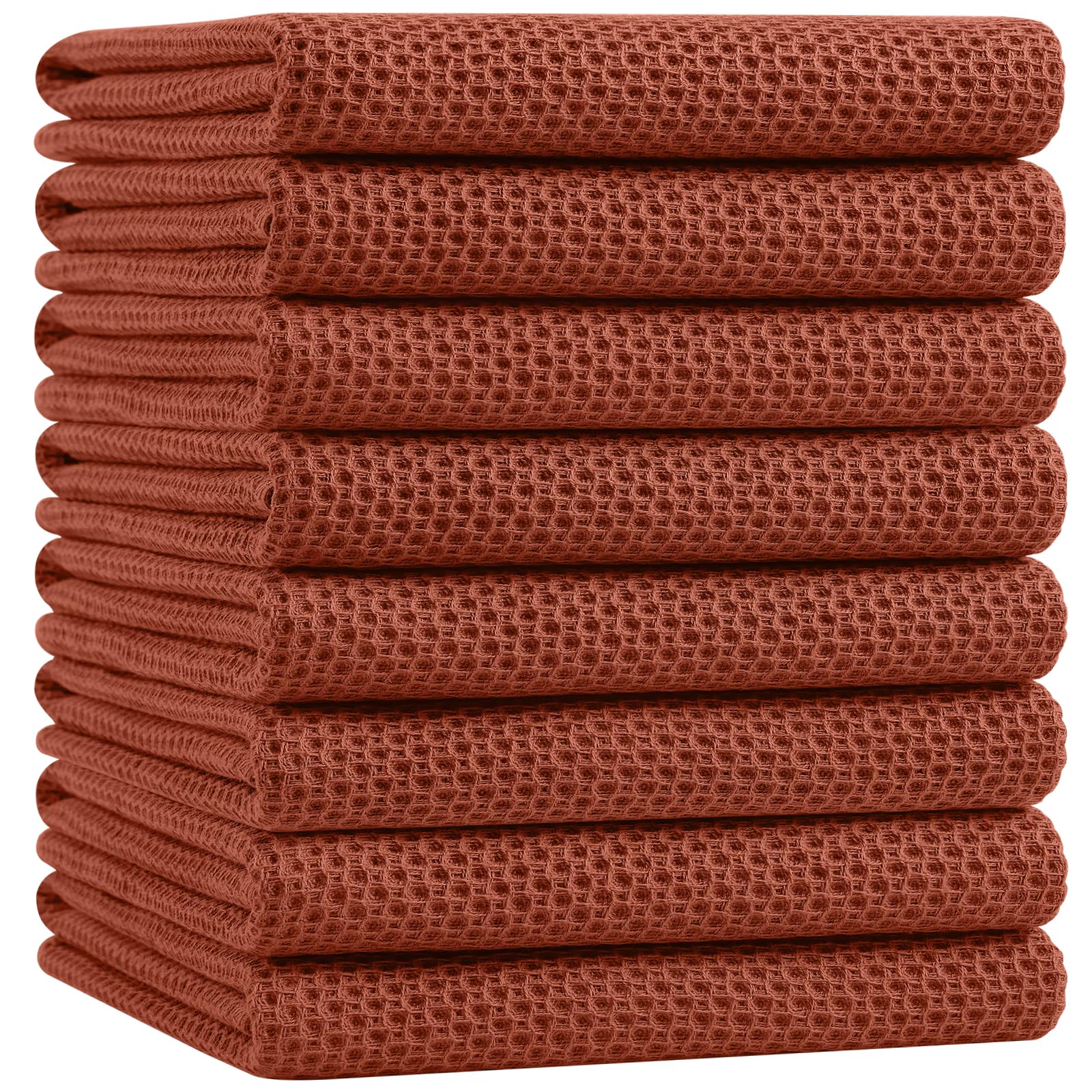 Homaxy 100% Cotton Oversized Waffle Weave Kitchen Towels 8-Pack, Rust