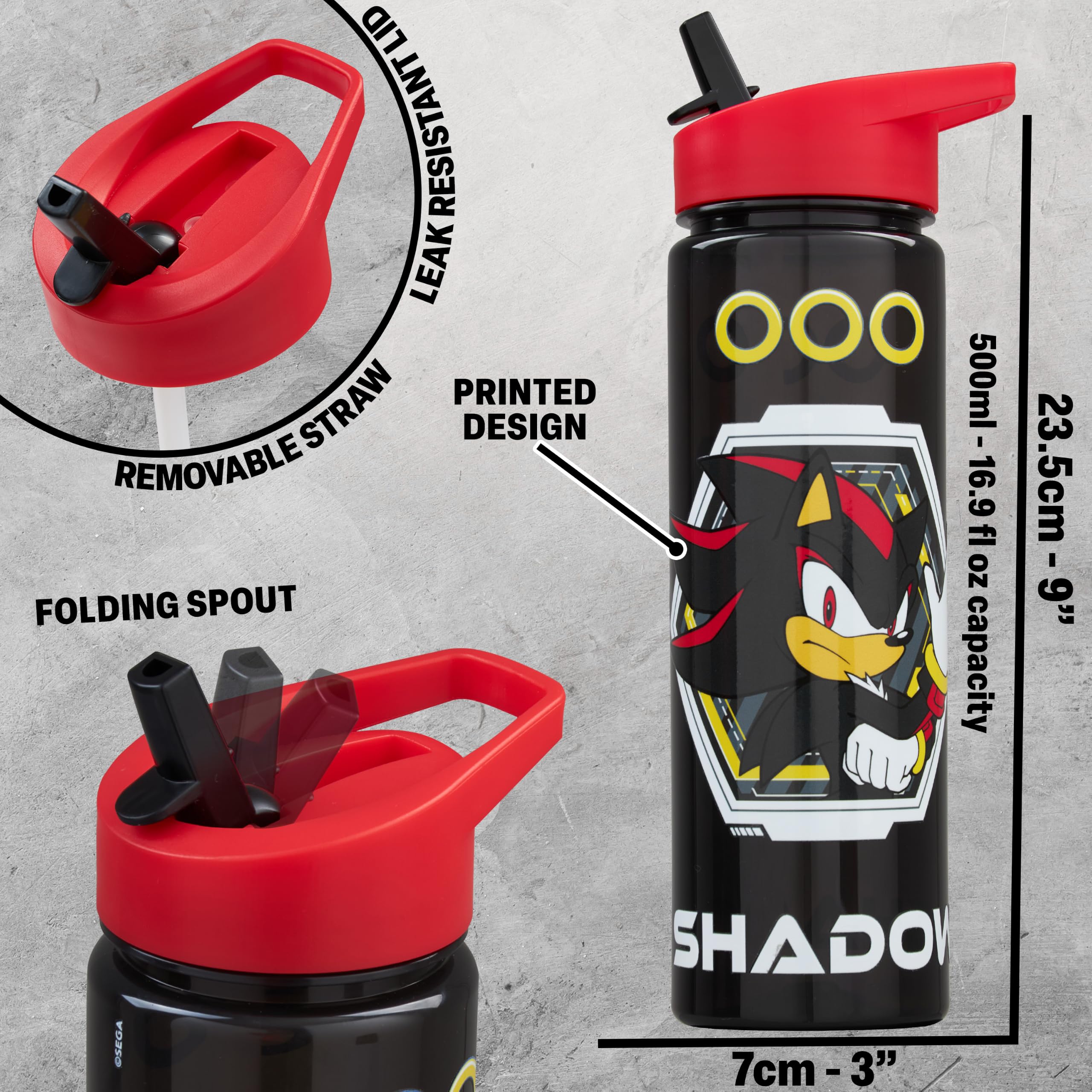 Sonic the Hedgehog 3D Sac Isotherme Repas et Gourde Enfant Set, Shadow Lunch Bag Isotherme avec Fermeture Éclair et Sans BPA Gourde Air Up, École ou Pique Nique, Cadeau Enfant (Noir/Rouge Shadow)