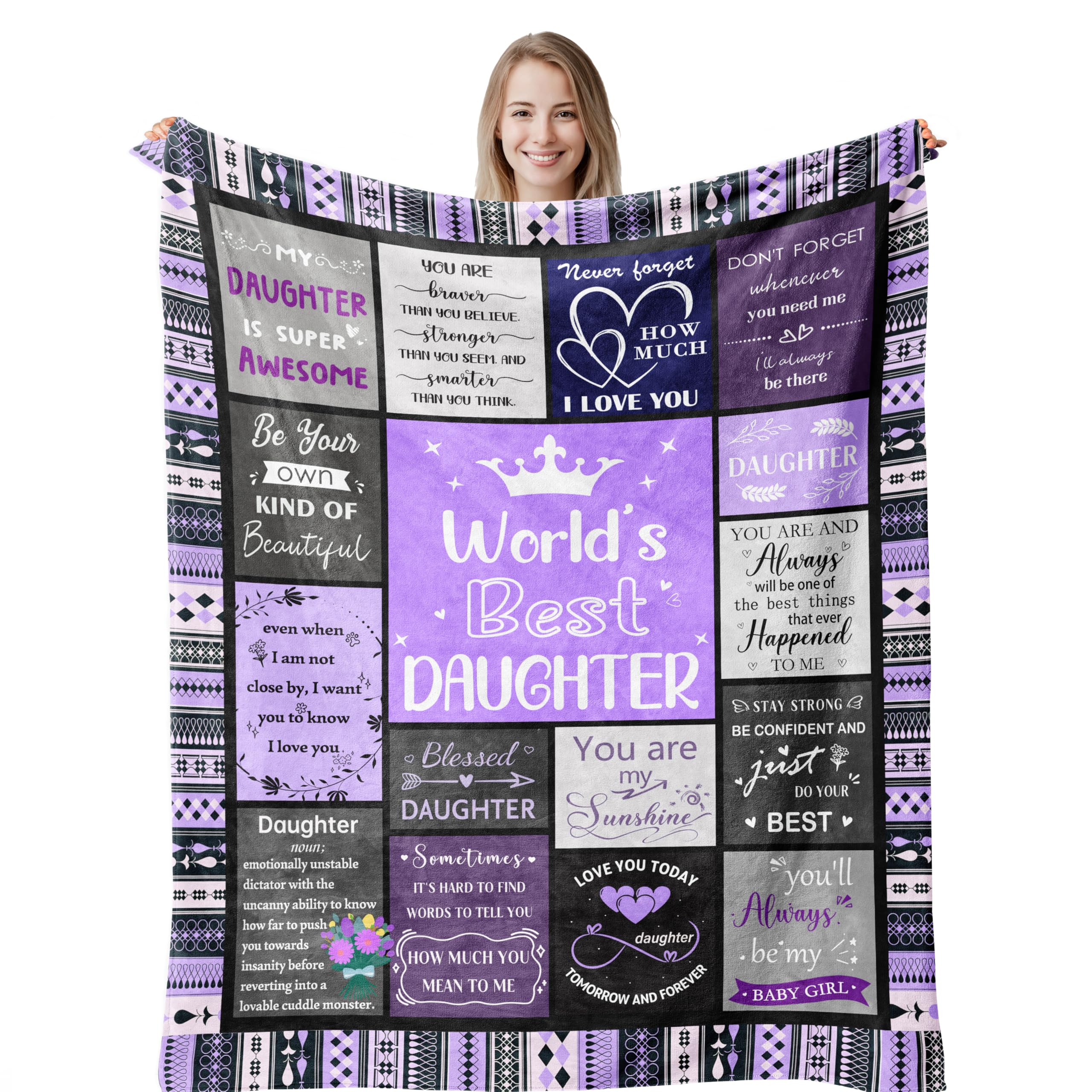 Daughter Gifts from Mom Dad, Best Daughter Birthday Gifts Ideas, Mothers Day Valentines Day for Daughters, Birthday Presents for Daughters Adult Throw Blanket 60"x50" Daughter-purple 60x50