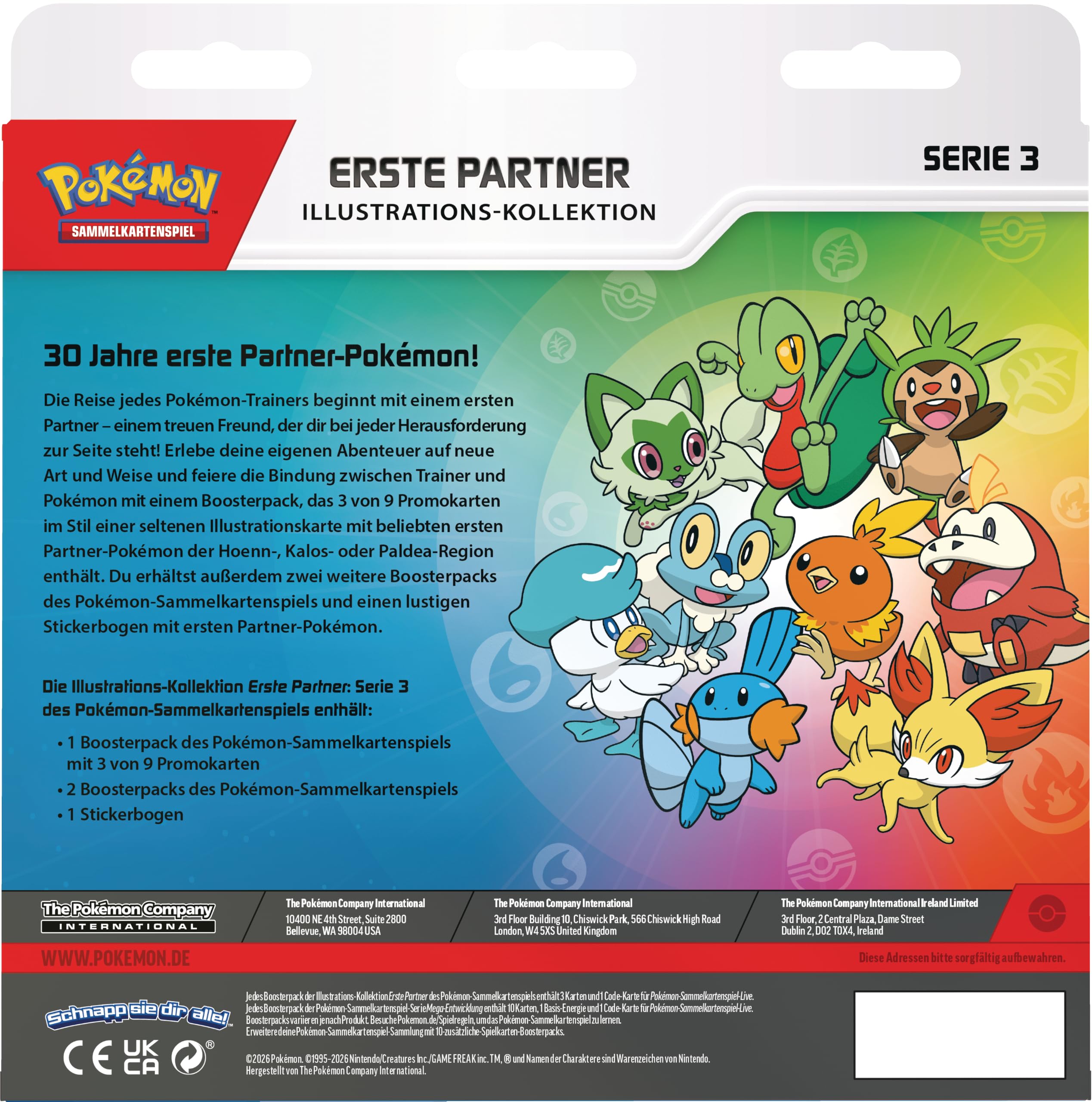 Pokémon-Sammelkartenspiel: Illustrations-Kollektion Erste Partner: Serie 3 (3 Promokarten, 2 Boosterpacks und 1 Stickerbogen) – Ansicht 4