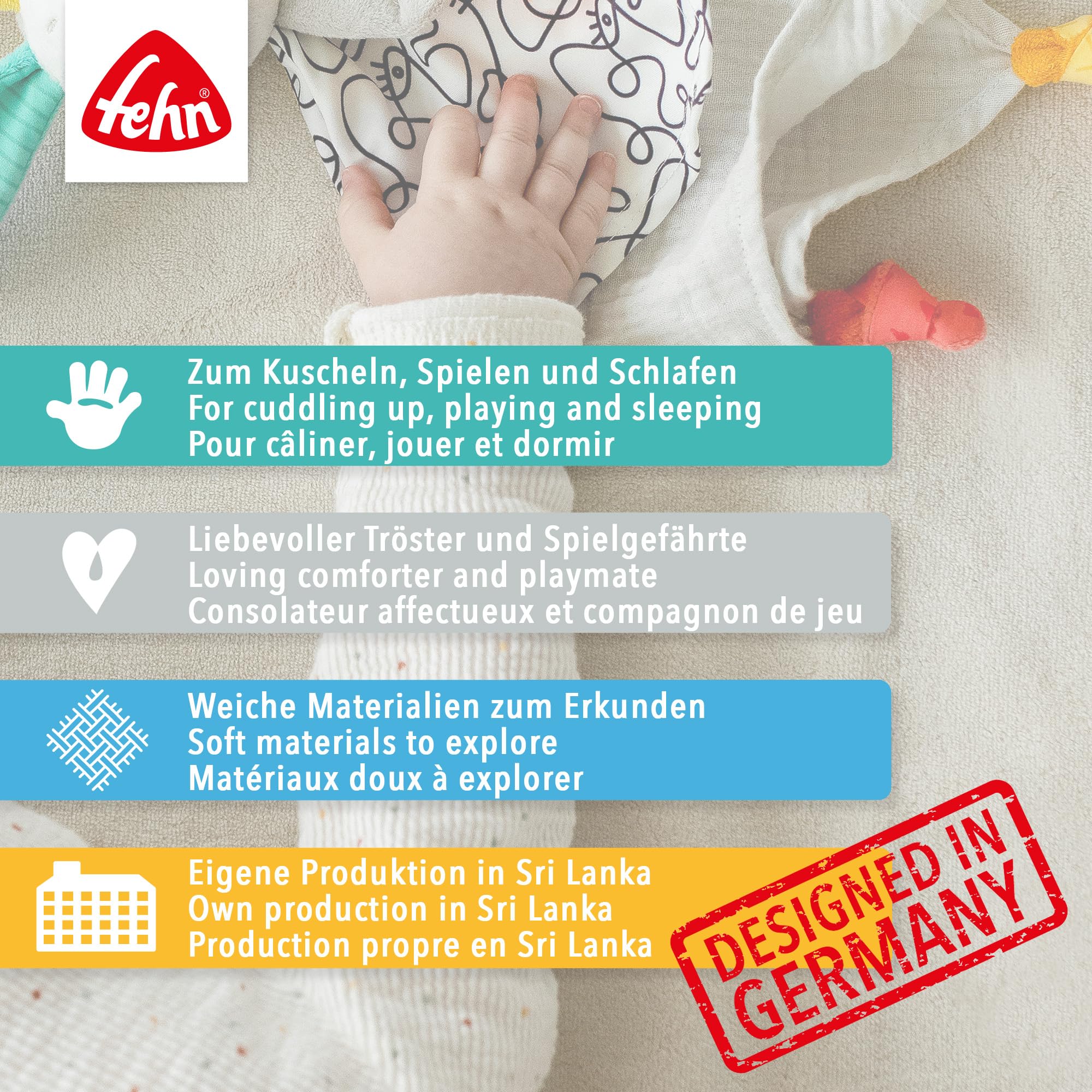 Fehn Chusta do przytulania, wydra – towarzysz zabawek, pomoc w zasypianiu i przytulanka z główką wydry do chwytania, uczucia, przytulania i kochania, dla niemowląt i małych dzieci od 0+ miesiąca życia