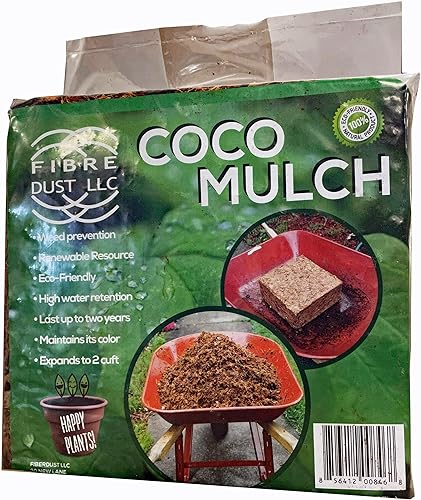 FibreDust Mantillo de fibra de coco de 17 libras, paquete de 4.4 lbs de 2 – 100% cáscara de coco natural, piezas trituradas y cortadas, gran