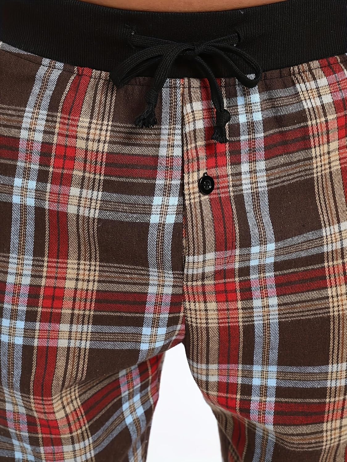 Men's short-sleeved T-shirt and checkered pants set, featuring a henley collar design two-piece pajamas set