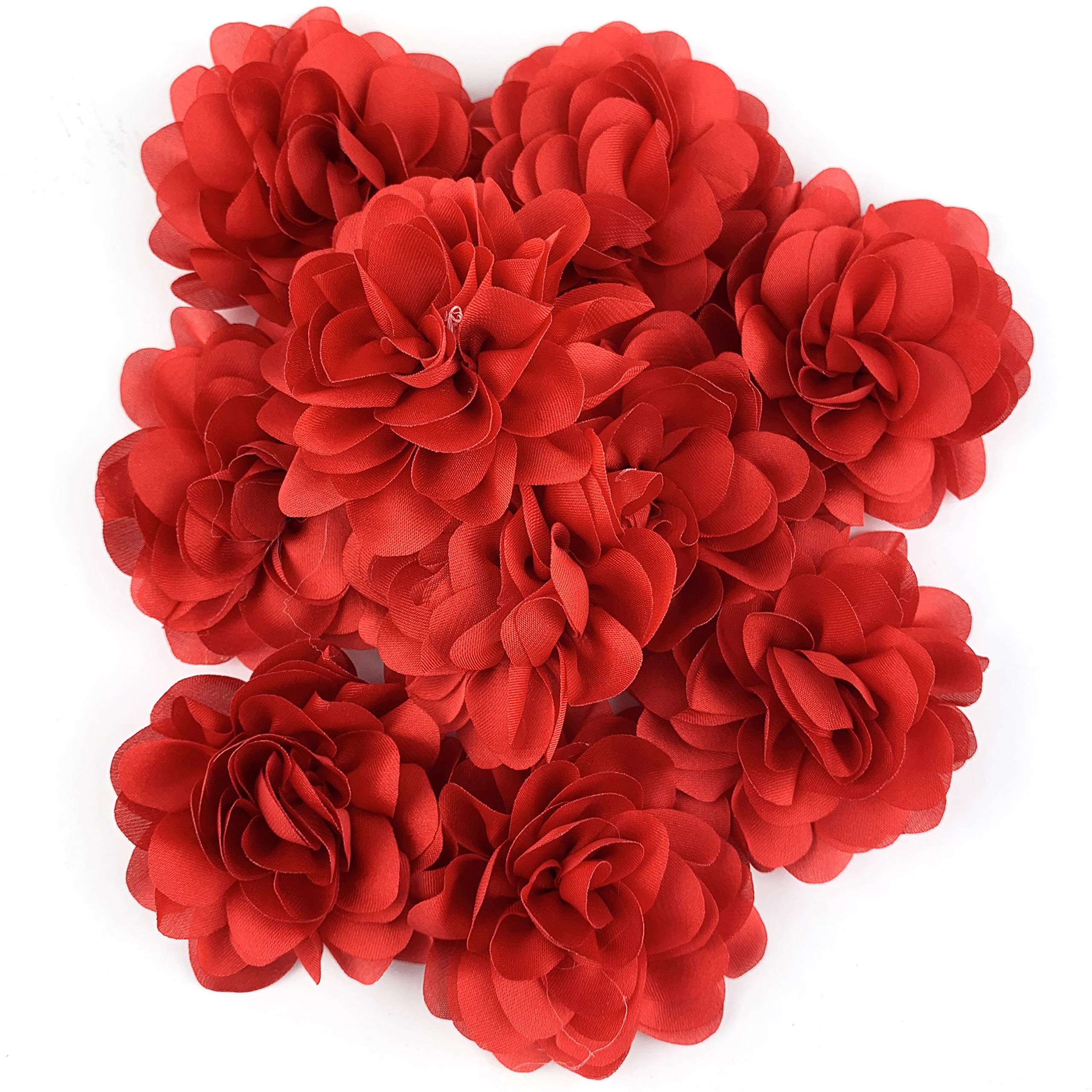10PC Red Large Chiffon Fabric Flowers With Rhinestones - 3.2 Inch DIY Embellishments For Hair, Crafts, Decor - View #6