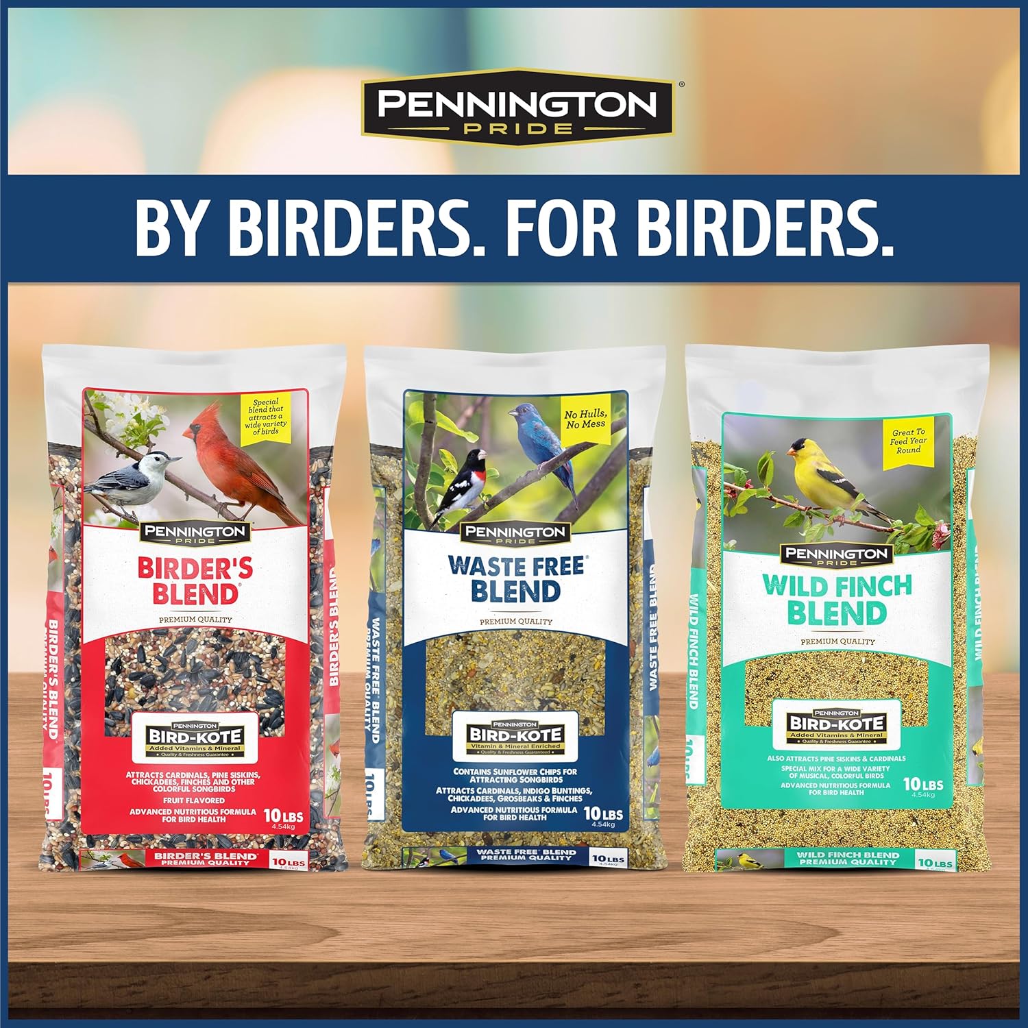 Pennington Pride Waste-Free Blend, Wild Bird Seed for Outside Feeders, With Sunflower Chips for Attracting Songbirds, No-Hull and No-Waste, 10-lb. Bag