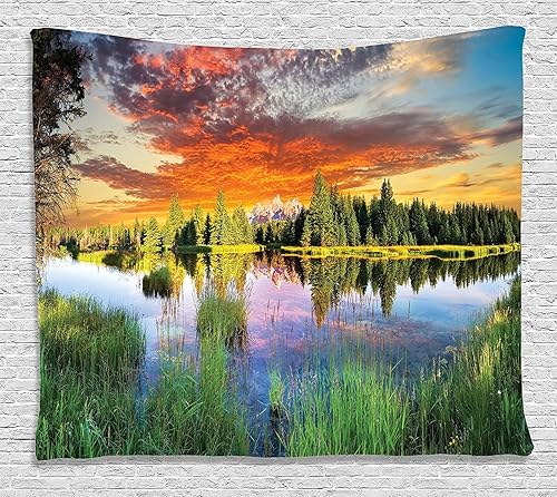 Miniatura 19 de Ambesonne Tapiz vintage, auto viejo frente a un edificio abandonado en La Habana, paisaje urbano cubano, colgante de pared ancho para dormitorio,